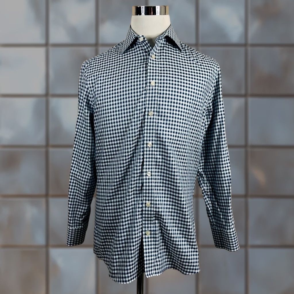 Charles Tyrwhitt Charles Tyrwhitt Dress Shirt Green White Plaid Slim Non-Iron Cotton Shirt Mens 16 33 Long Sleeve Button Collar Slim Fit Size 42R - 1 Thumbnail
