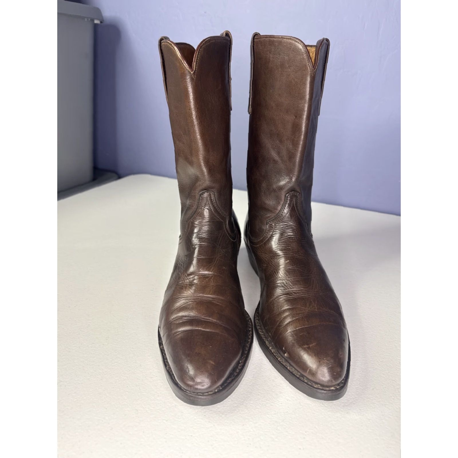 Justin Boots VINTAGE Justin Brown Leather Cowboys Boots Men’s 9.5 Western 3826 Cowboy Boot Mens Leather Outsole 70s Style Size US 10 / EU 43 - 4 Thumbnail