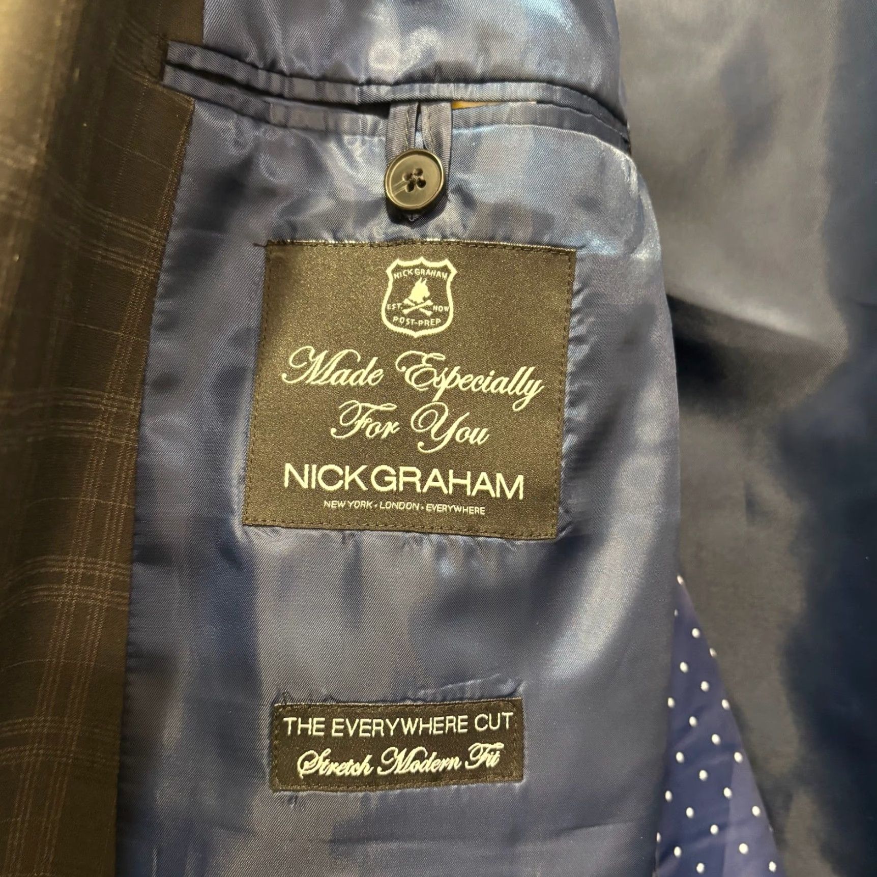 Vintage Nick Graham Blazer 46L Plaid Regular Fit Notch Lapel 2-Button Double-Vented Men’s Sports Coat Gray Size 46R - 5 Thumbnail
