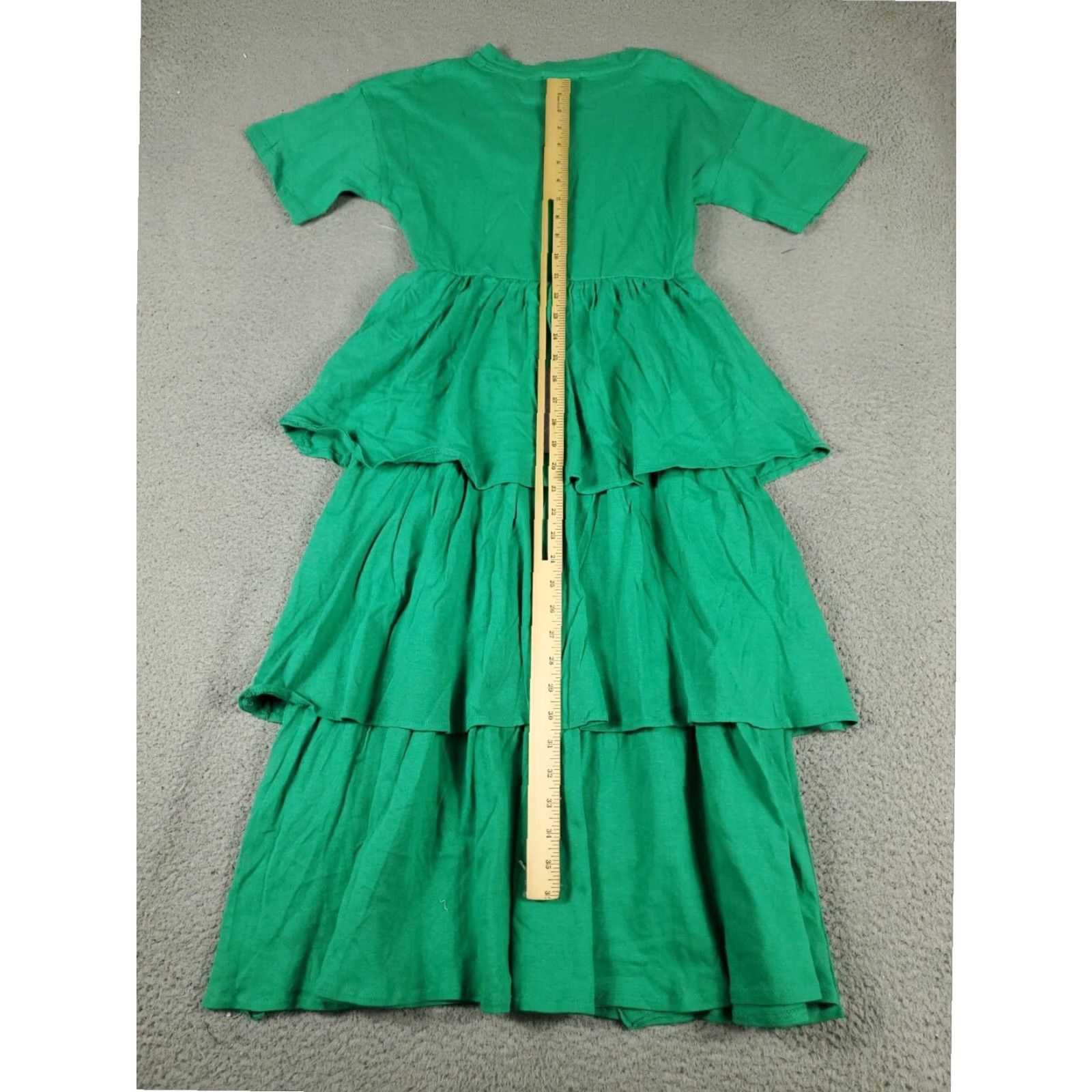 Zara Womens Green Midi Dress Small Layered Tiered Ruffled Short Sleeve  Cotton