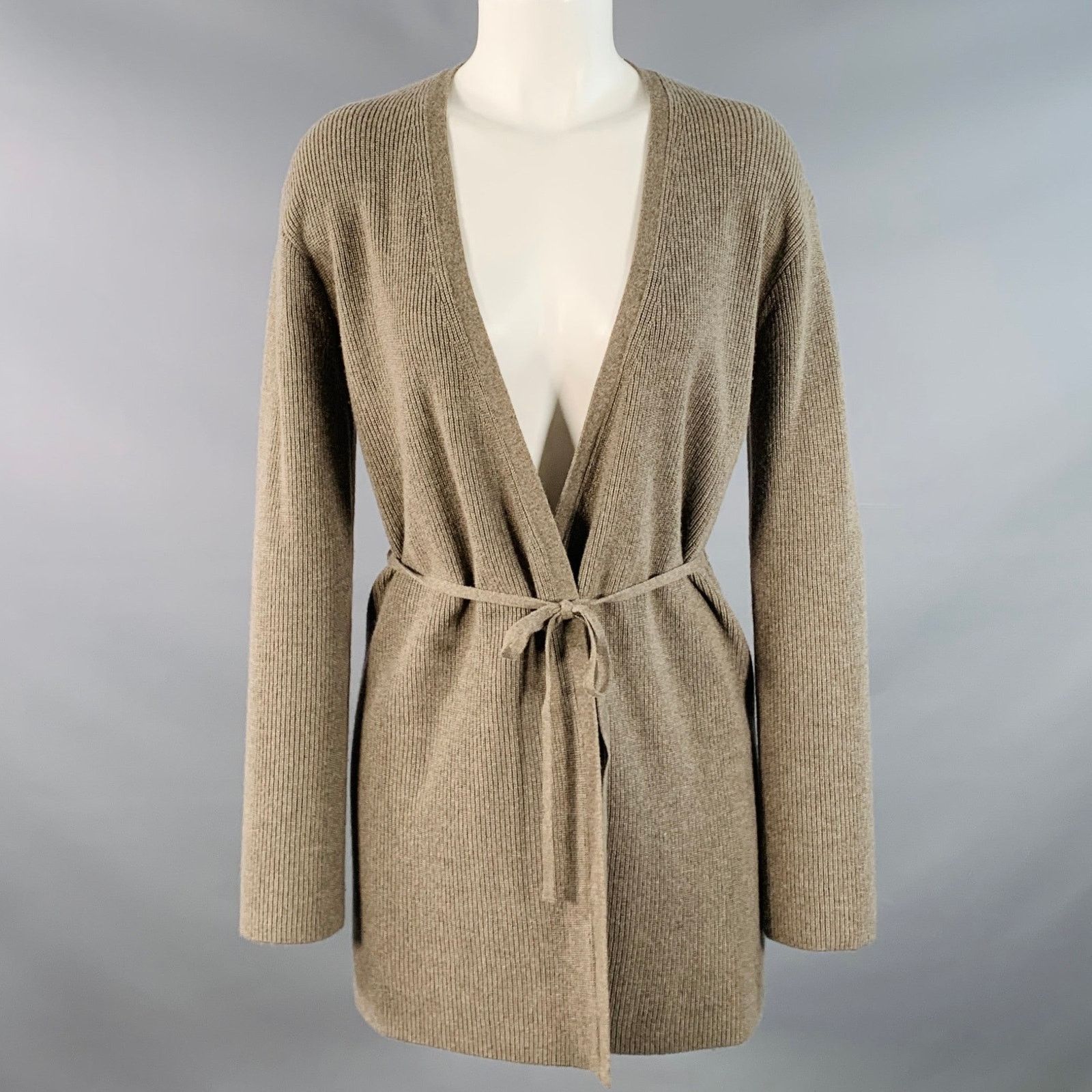 Theory THEORY Brown Taupe Cashmere Rib Knit Tie Front Cardigan Size S / US 4 / IT 40 - 1 Thumbnail