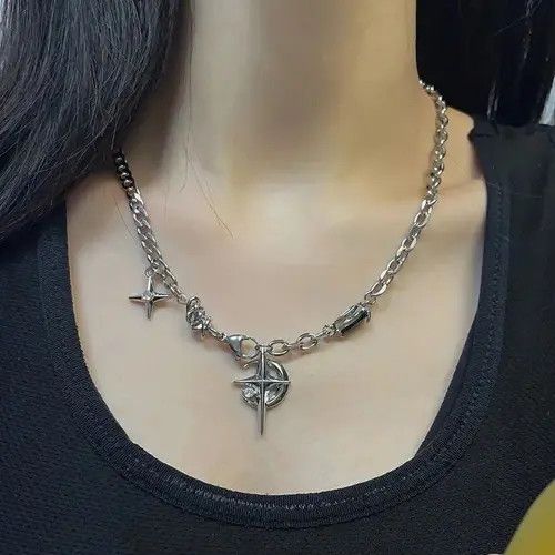 Jewelry Black Crystal Star Light Moon Chain Necklace Size ONE SIZE - 3 Thumbnail