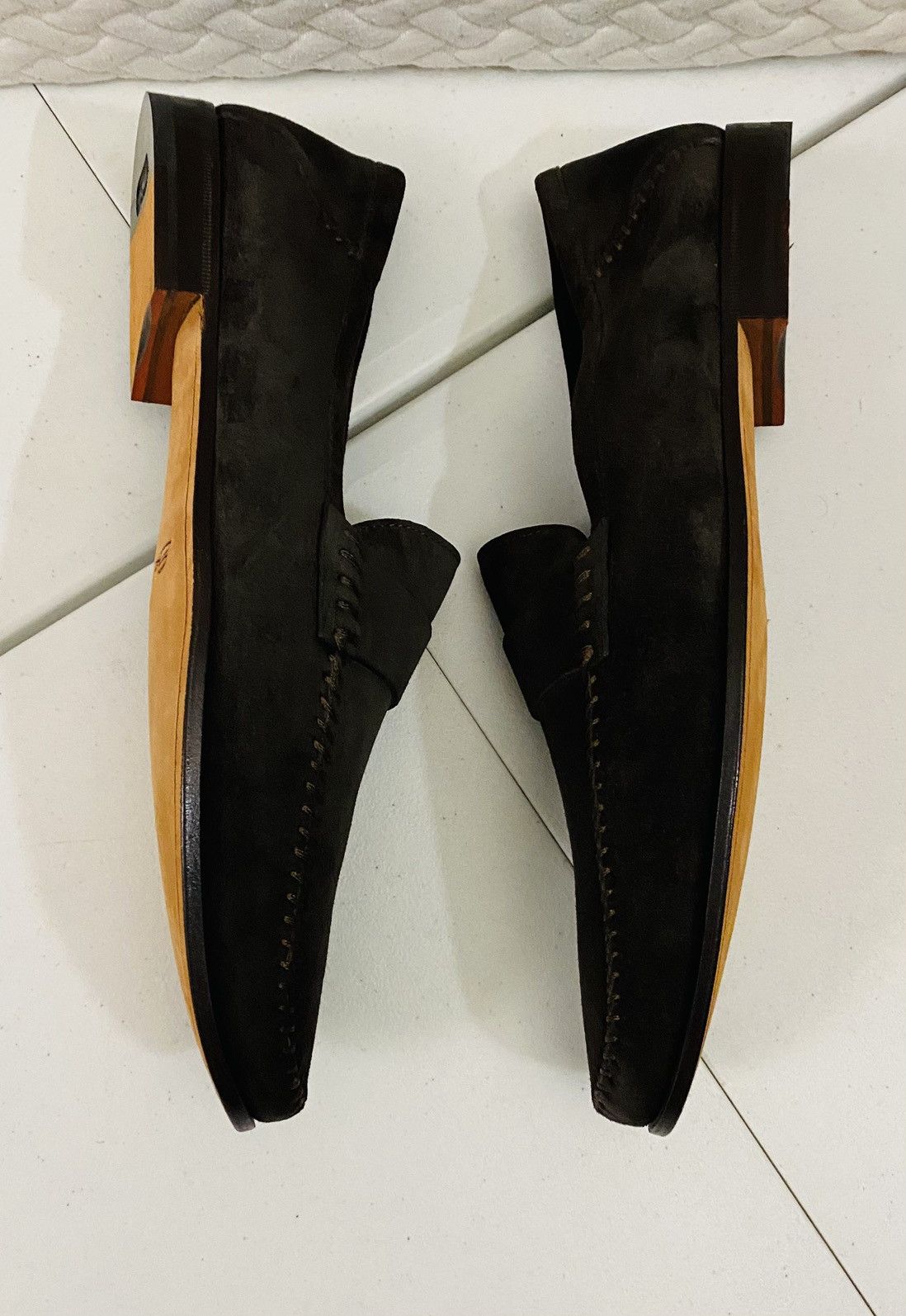 Santoni Santoni Chocolate Suede Tonal Stitched Apron Loafer 12 NEW Size US 12 / EU 45 - 5 Thumbnail