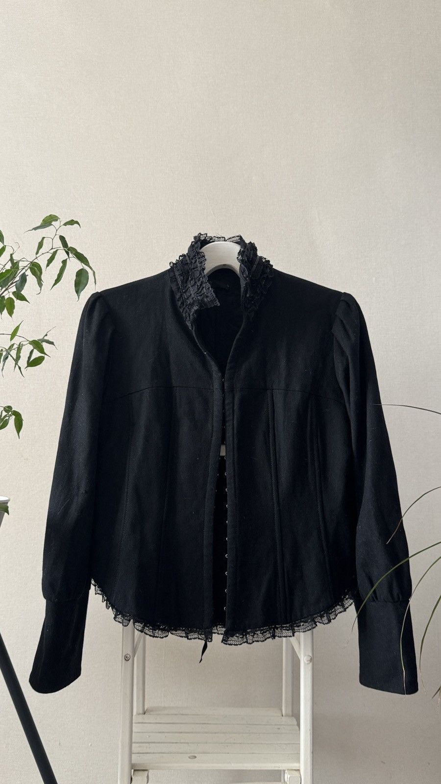 Hysteric Glamour Chanel Versace Balmain ysl Gothic Vibe Wool Ruffle Blazer Size 48S - 1 Thumbnail