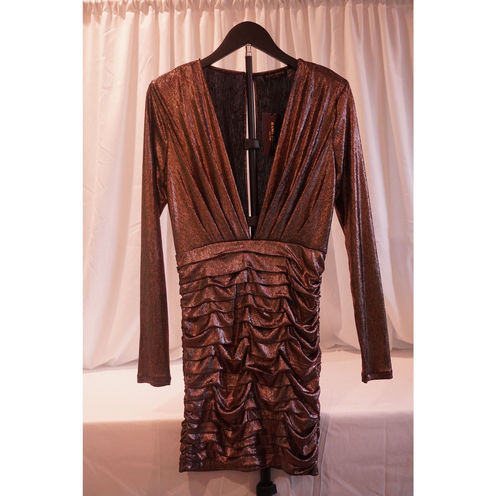Ramy Brook Ramy Brook Willow Dress Bronze Metallic Ruched Long Sleeve Size M / US 6-8 / IT 42-44 - 1 Thumbnail