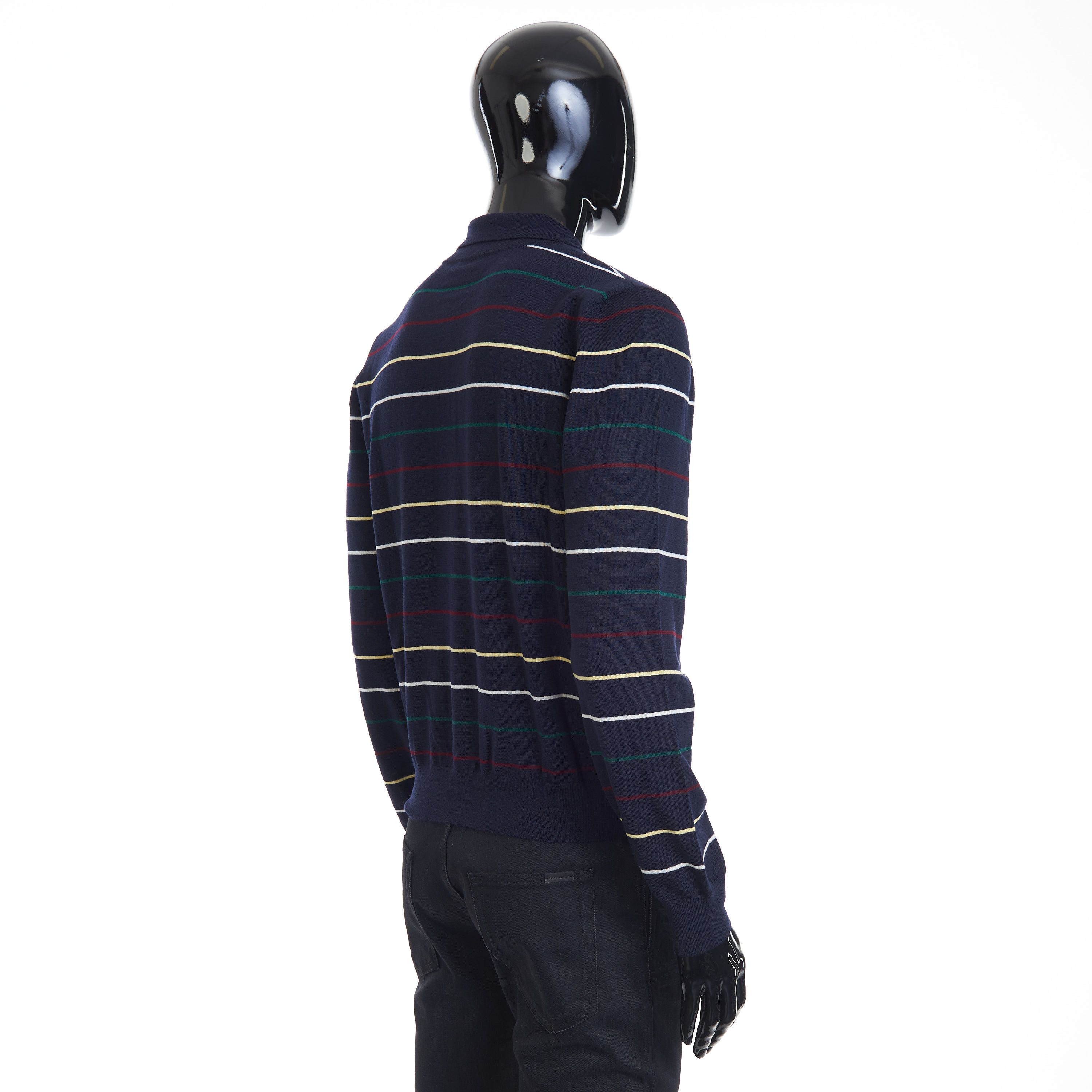 Celine Navy Blue Striped Polo Shirt - Embroidery, Fine Wool Size US L / EU 52-54 / 3 - 6 Thumbnail