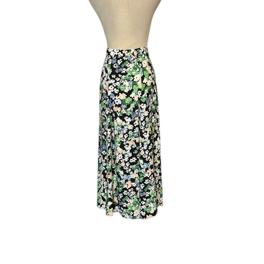 H&M H&M black green floral a line skirt size maxi skirt size 6 Size 28" / US 6 / IT 42 - 2 Thumbnail