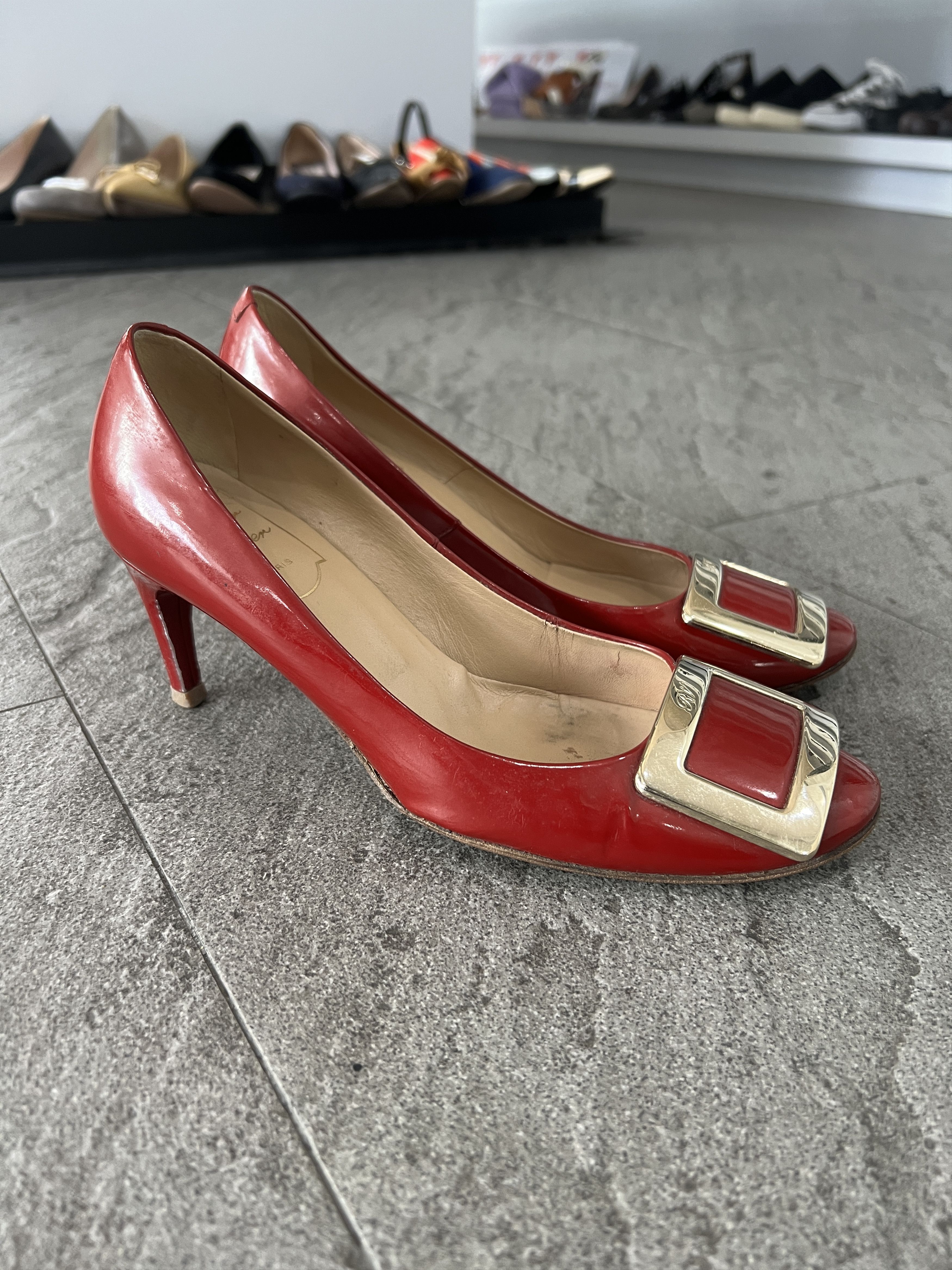 Roger Vivier Roger Vivier Red Patent Buckle Heels Pumps 36.5 Size US 6.5 / IT 36.5 - 3 Thumbnail