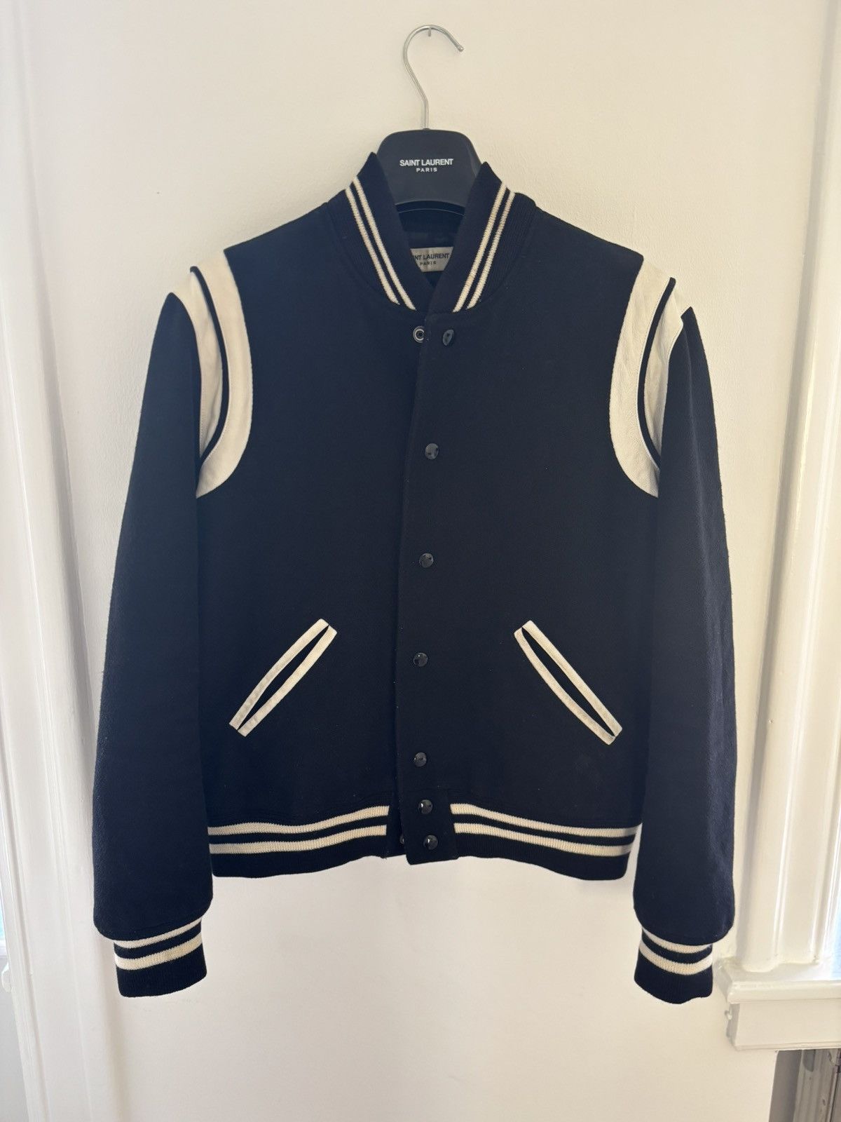 SAINT LAURENT PALLADIUM TEDDY JACKET IN BLACK SATIN VISCOSE