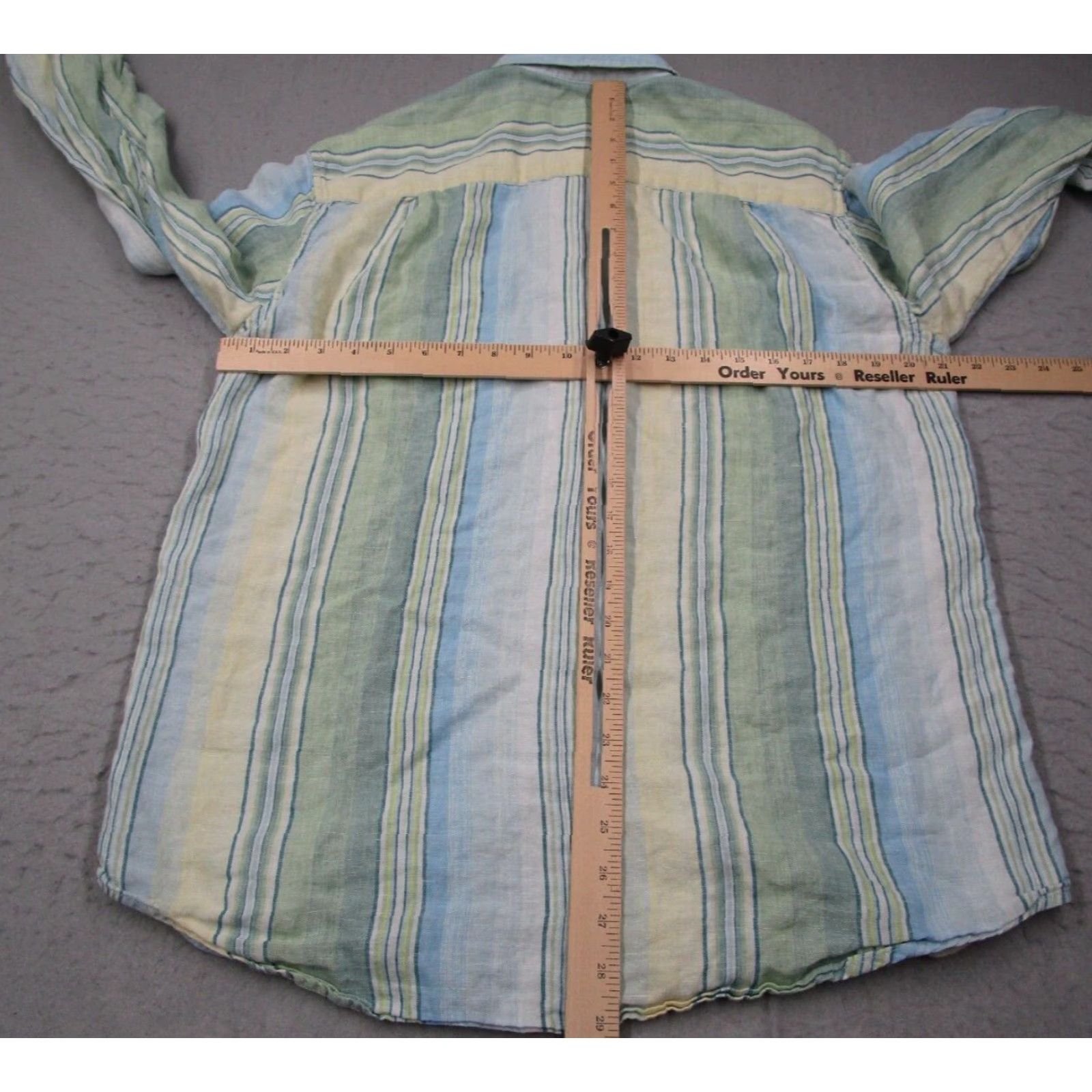 Tommy Bahama TOMMY BAHAMA INDIGO PALMS Mens Blue Green Striped Button-Up Long Sleeve Linen Shirt - Regular Medium - Travel Beach Classic Size US M / EU 48-50 / 2 - 5 Thumbnail