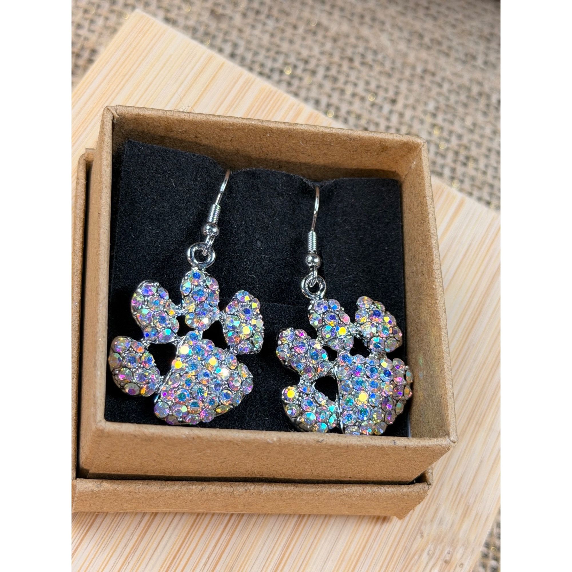 Other Sparkling Paw Print Dangle Earrings With Rhinestones Silver- Size ONE SIZE - 5 Thumbnail