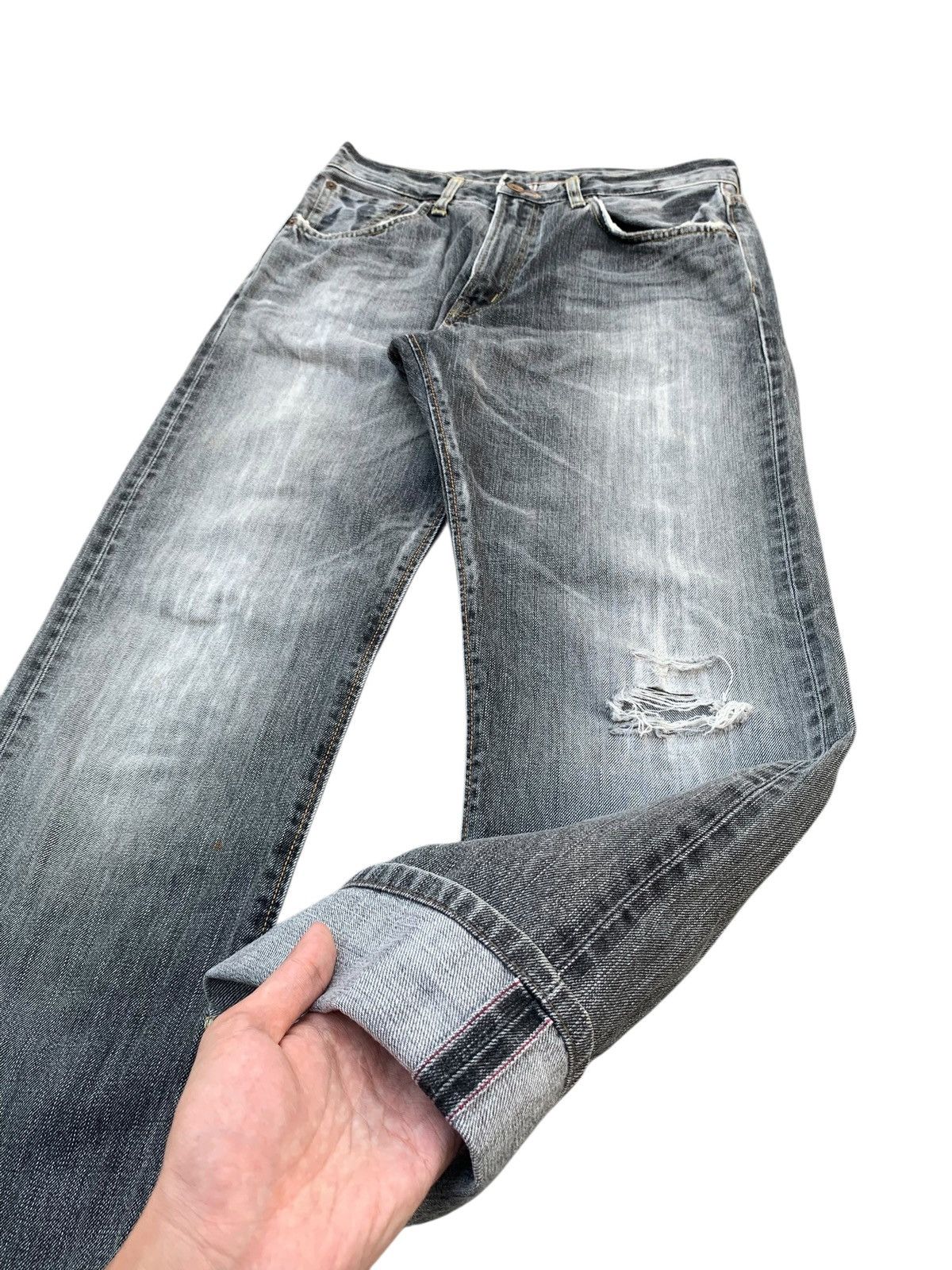 Edwin VINTAGE EDWIN 505zx SELVEDGE FADED & RUSTY DISTRESSED DENIM Size US 30 / EU 46 - 3 Thumbnail