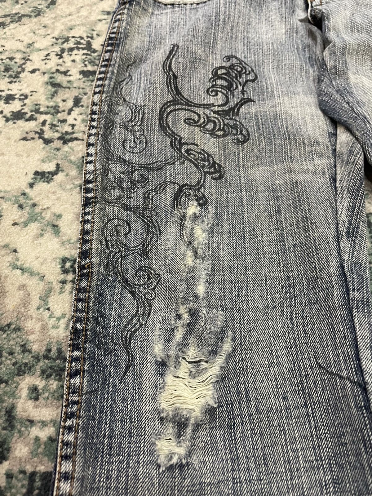 Vintage Semantic Design Paint X Distressed Flare Jeans