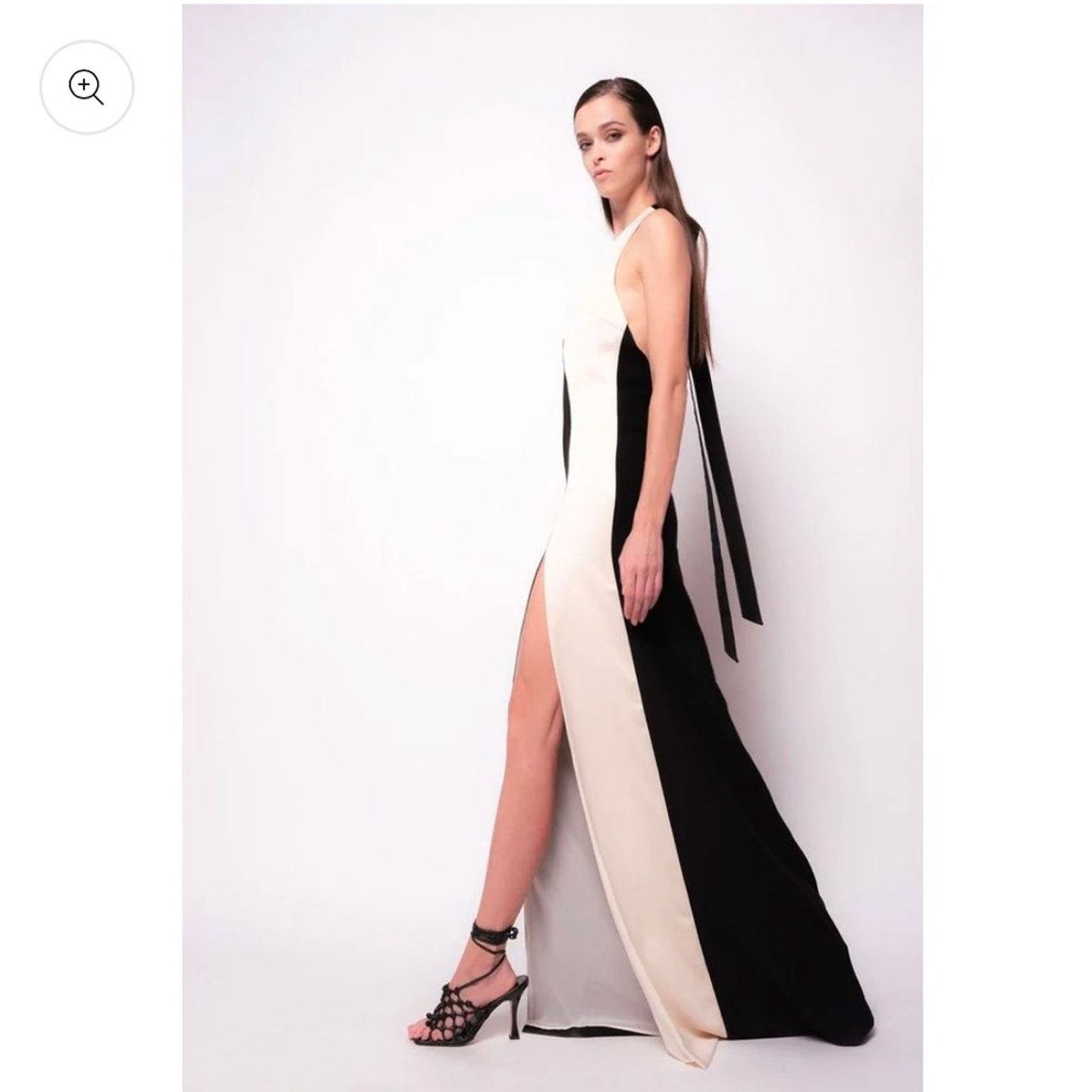 PINKO Black & White Sleeveless High Slit Sheath Maxi Dress