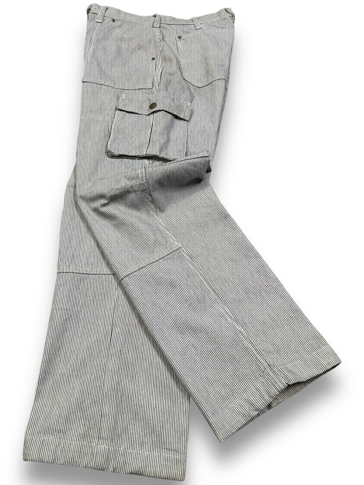 JNCO Vintage Japanese Brand Hickory Striped Baggy Cargo Jeans Size US 31 - 3 Thumbnail