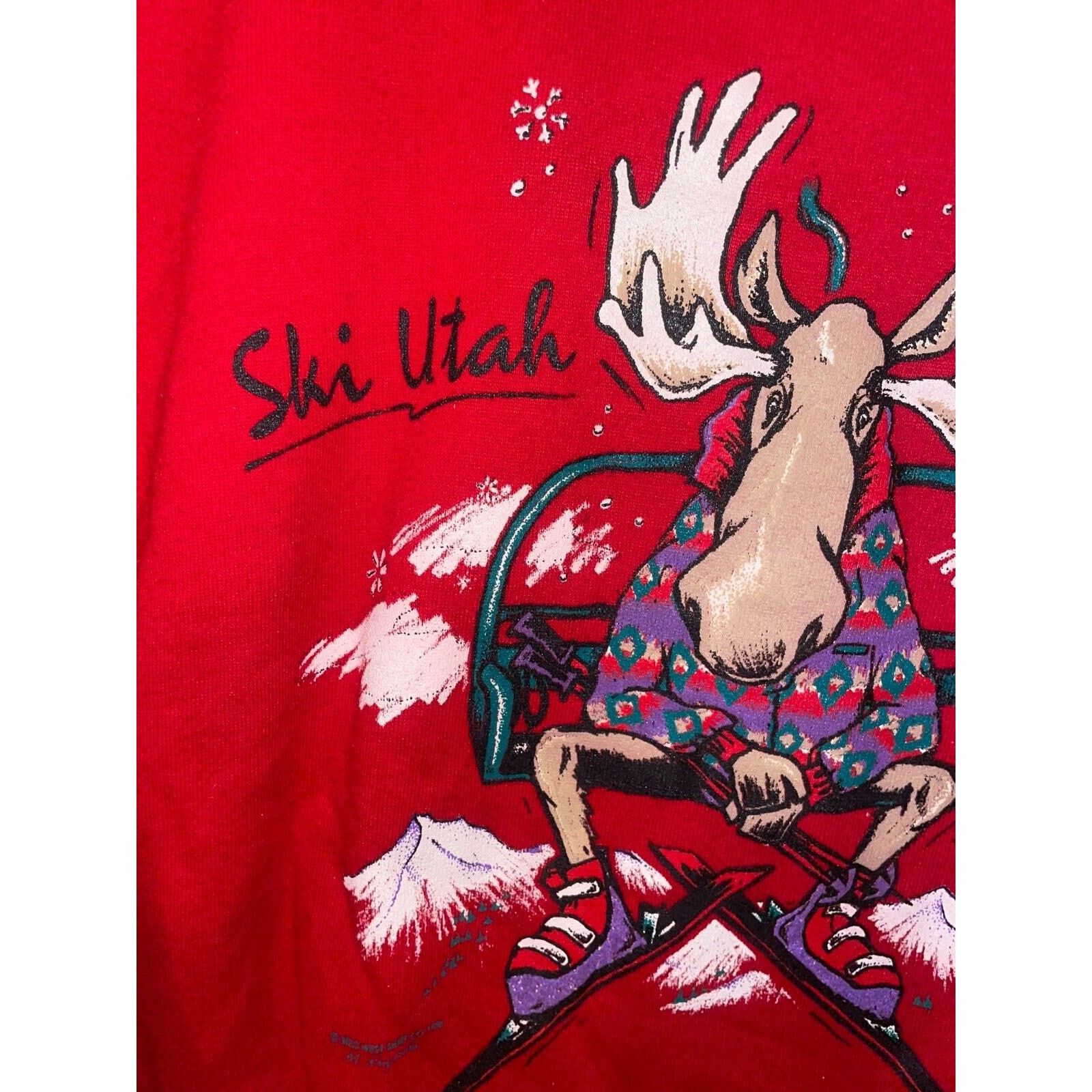Jerzees Vintage Skiing Sweatshirt Crewneck Utah Skiing Moose VTG 90s Size US M / EU 48-50 / 2 - 3 Thumbnail