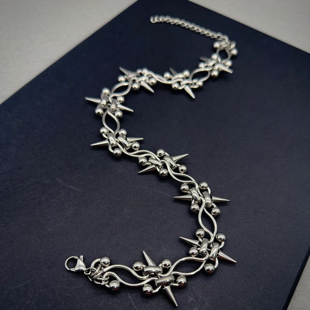 Jewelry Piercing Spike Double Layer Chain Cross Necklace Size ONE SIZE - 4 Thumbnail