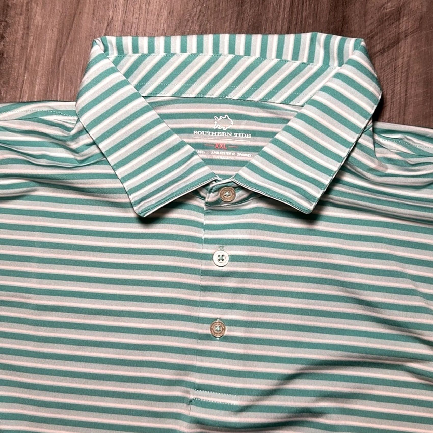 Southern Tide Southern Tide Polo Gulf Stripe Performance - 2XL Men Green Stripe Polo Shirt Size US XXL / EU 58 / 5 - 6 Thumbnail