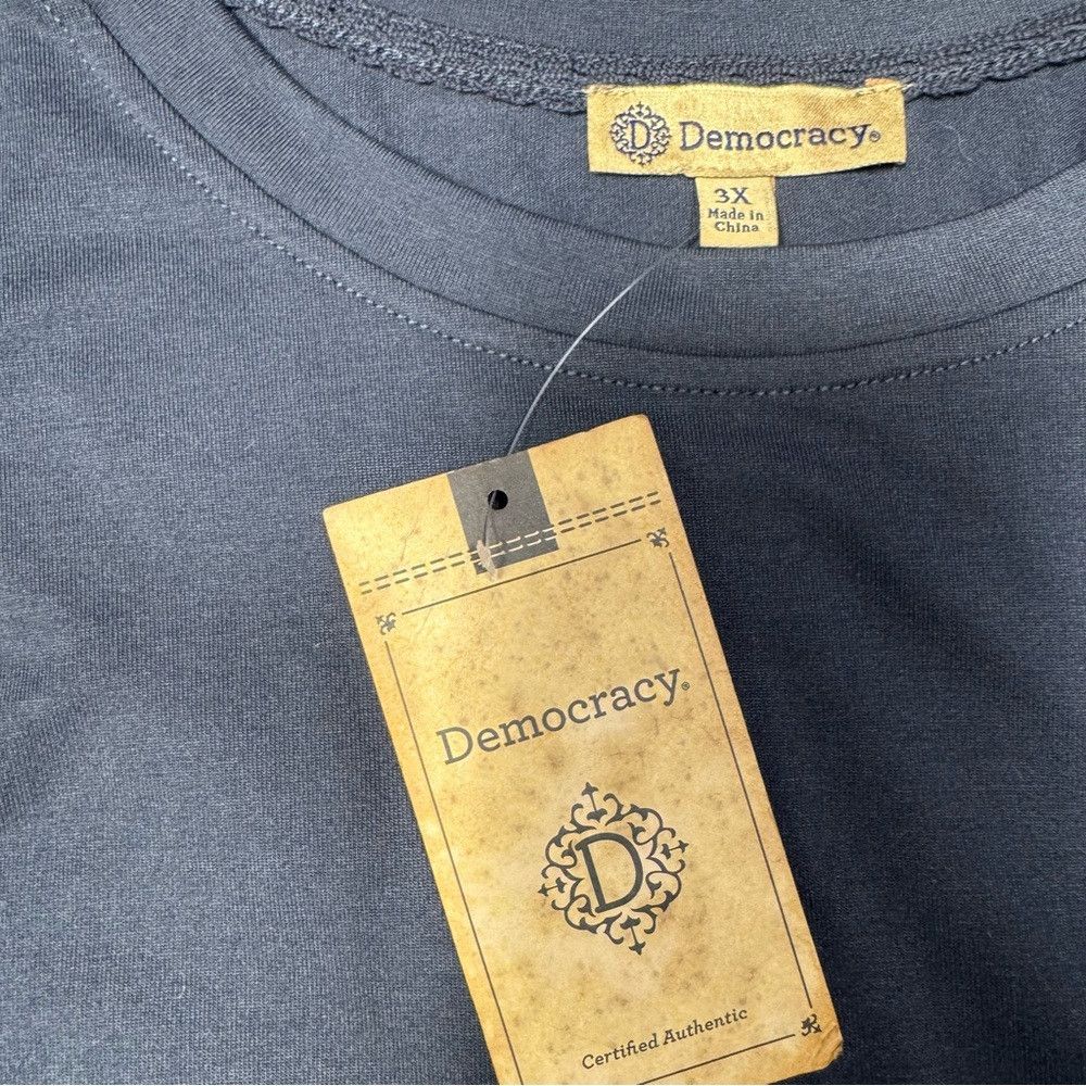 Other NWT New Democracy Pleated Sleeve Mixed Media Orion Blue T-S Size 3XL / US 20-22 - 6 Thumbnail