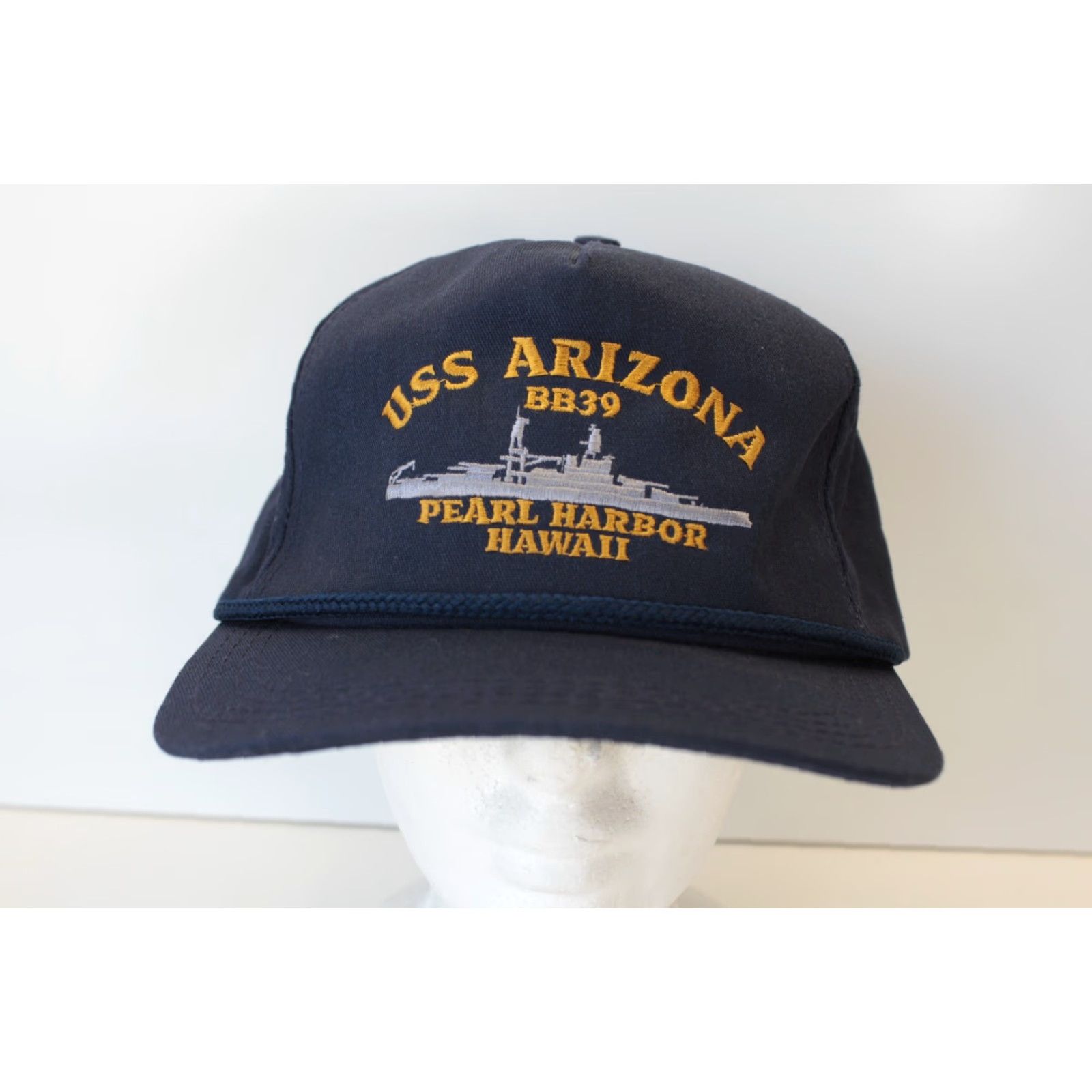 Vintage VINTAGE USS Arizona BB39 Pearl Harbor Snapback Hat Navy Blue USA FAST SHIPPING Hat Adults Adjustable Blue 90s Gunmetal? Size ONE SIZE - 5 Thumbnail