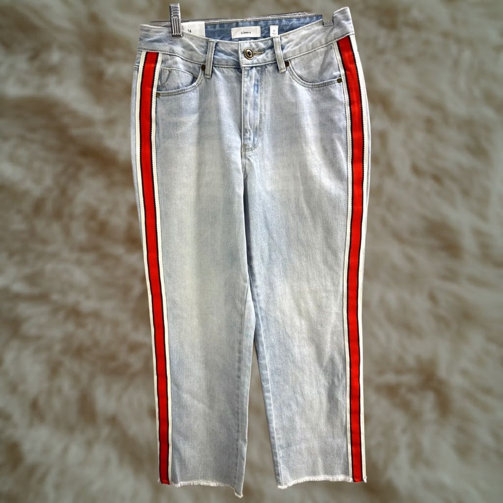 Vintage VINTAGE Women's A Loves A Blue Red Stripe Frayed Jeans Straight Fit Cropped Sz 24 NWT Size 42" / US 20 - 1 Thumbnail