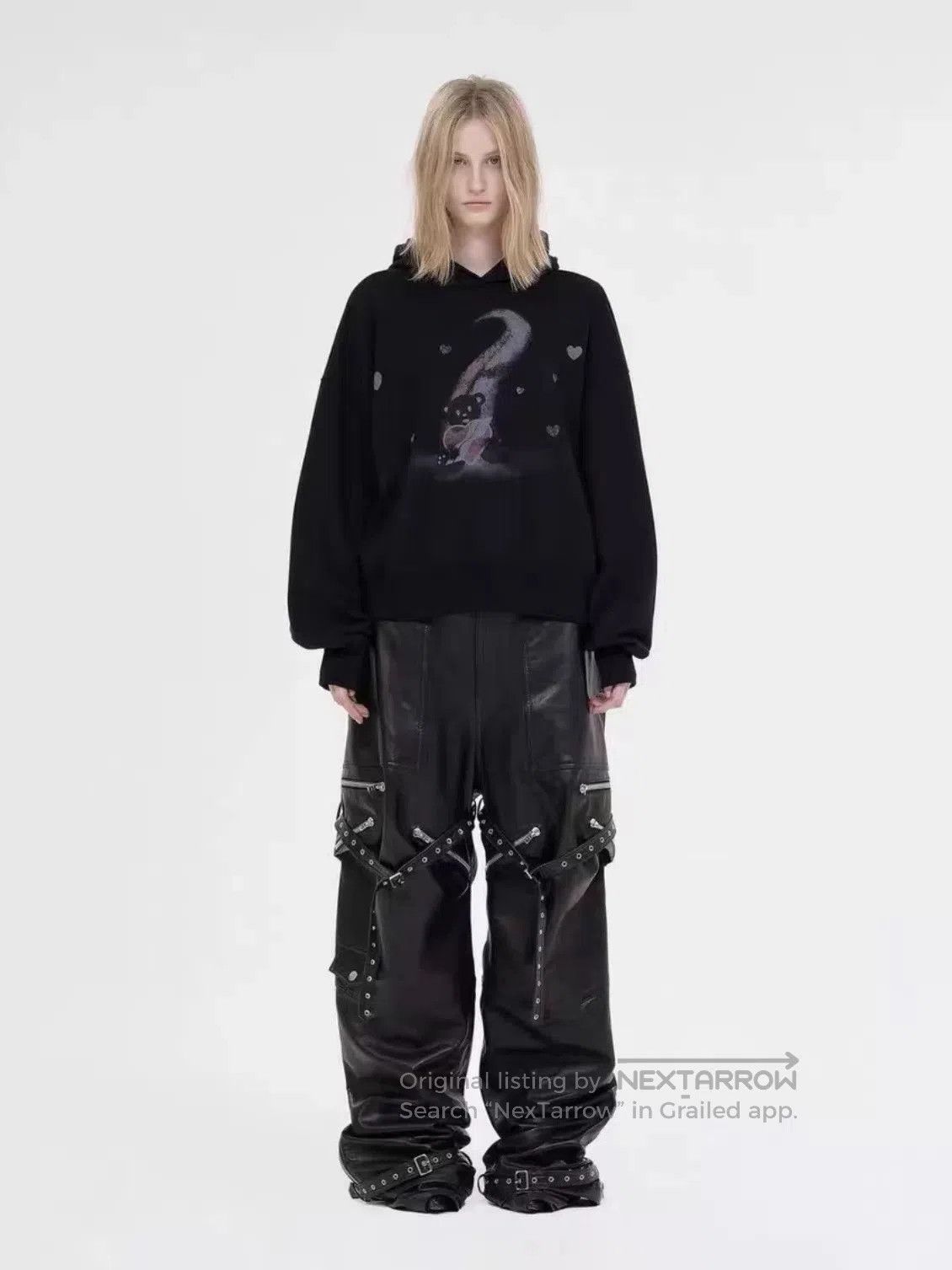 WE11DONE Black Leather Pants with Zipper Details and Straps. Size US 34 / EU 50 - 6 Thumbnail