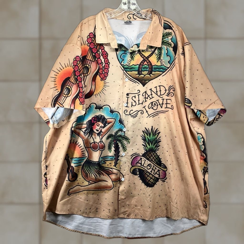 Vintage Hawalili Mens Hawaiian Shirt 4XL Hula Girl Hawaii Tattoo Retro Sailor Art Size US XXL / EU 58 / 5 - 1 Thumbnail
