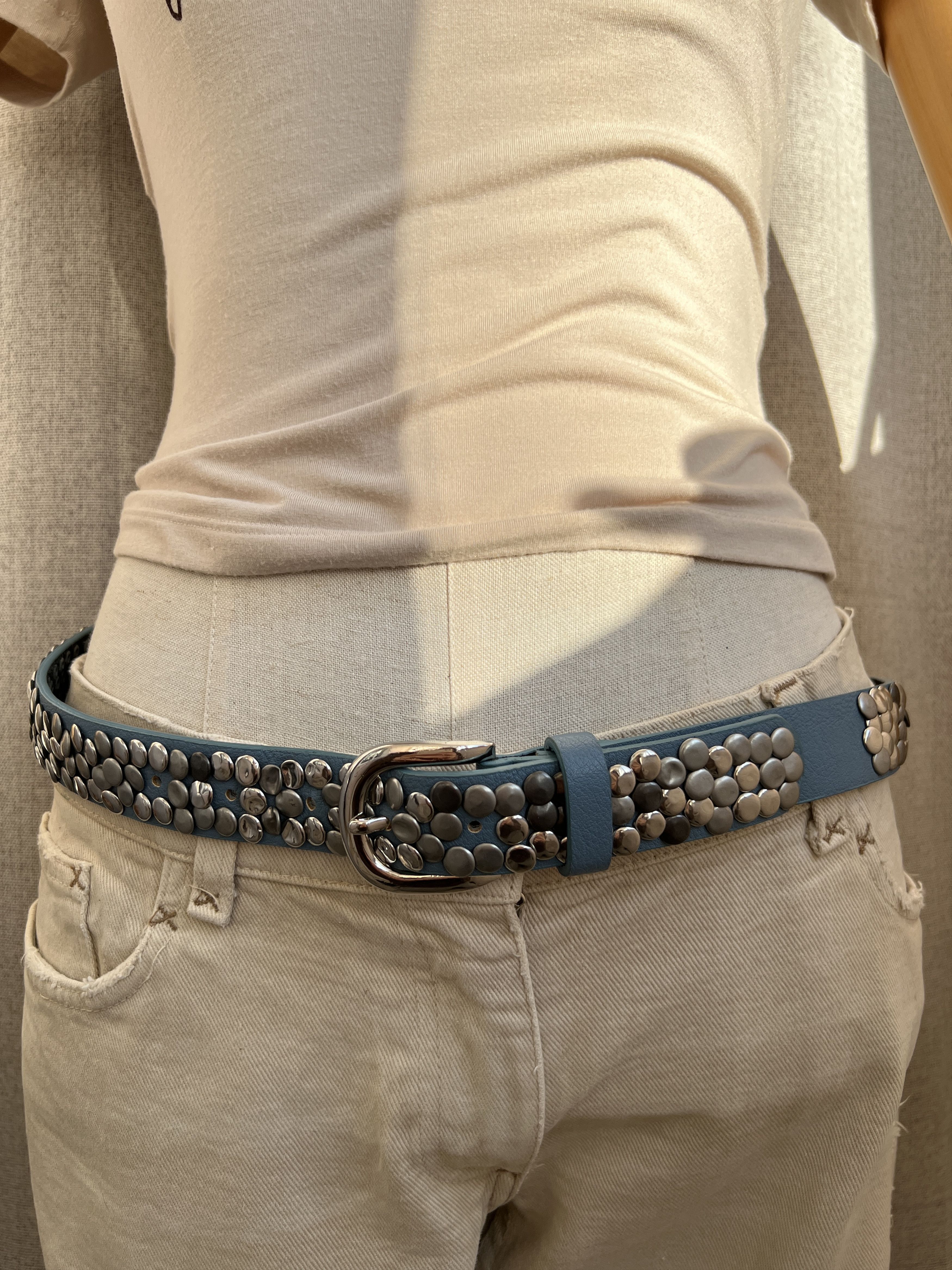 Vintage BB Style Rhinestones Blue Punk Style Belt Blue Size ONE SIZE - 3 Thumbnail