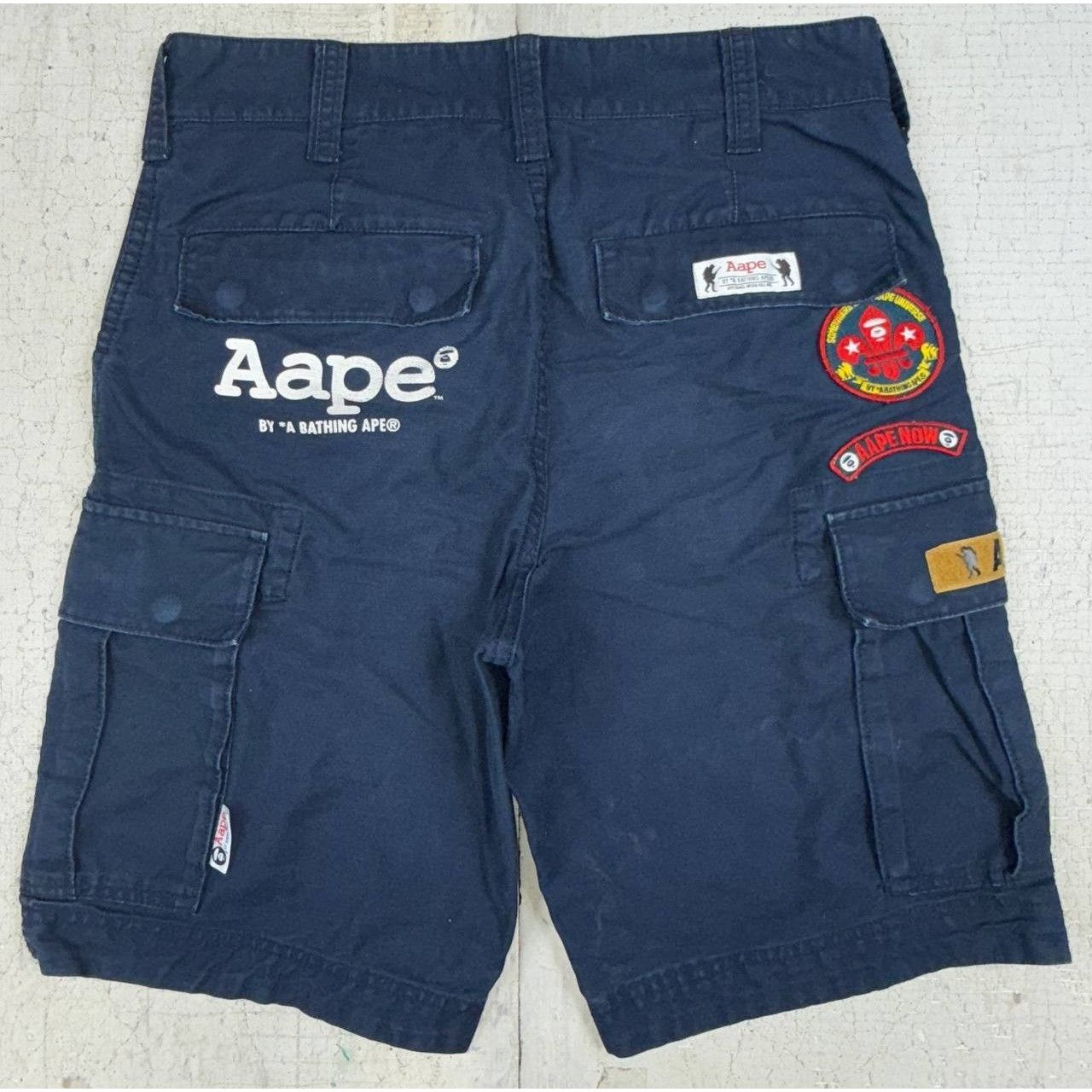 Vintage AAPE by A Bathing Ape Navy Cargo Shorts Patches Logo Size US 33 - 2 Thumbnail