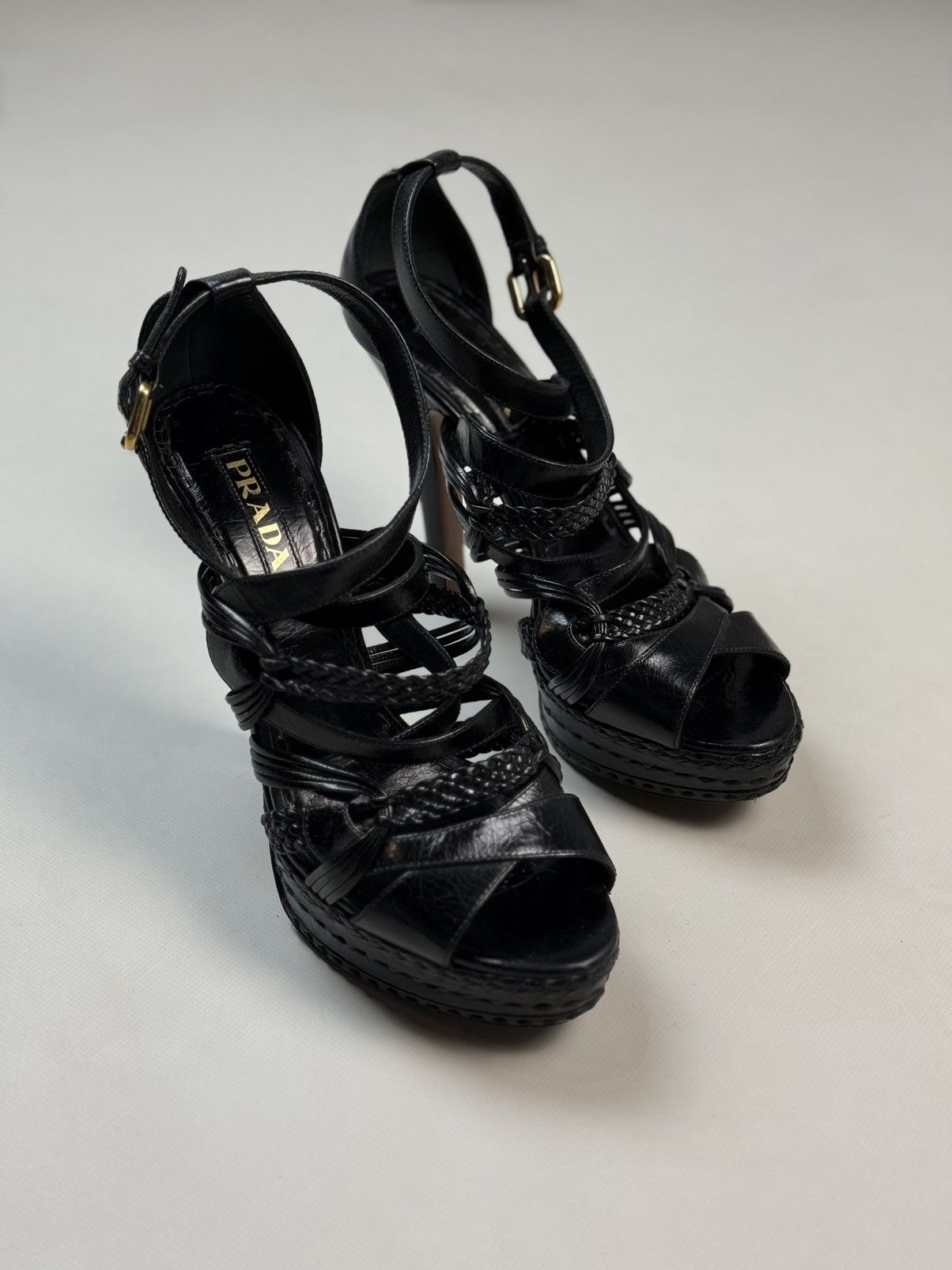 Prada Prada Ladies Black Leather Strappy Heels Shoes Size 41 Size US 10 / IT 40 - 2 Thumbnail