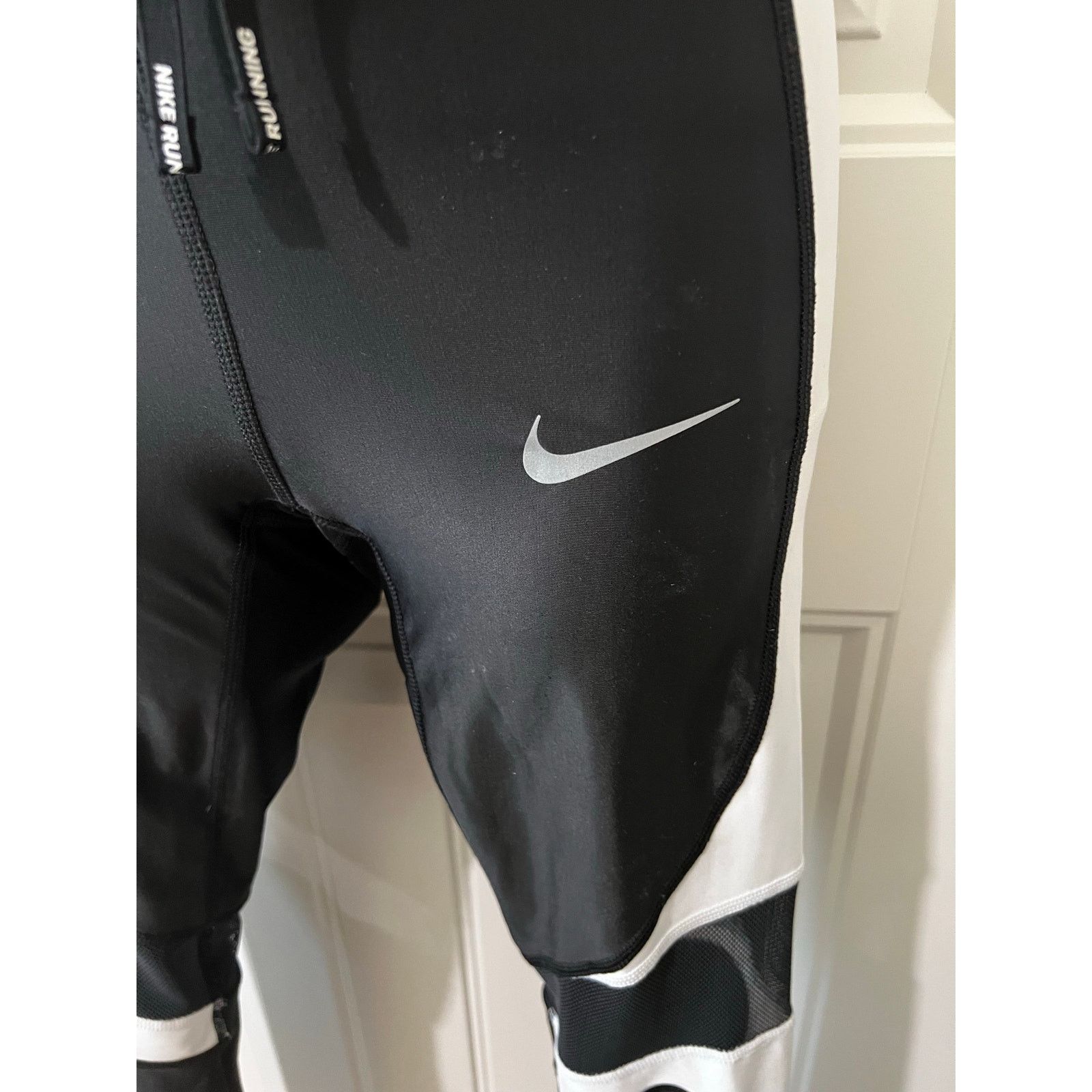 Nike Colorblock Performance Running Tights Black/White Mid Rise Size 25" / US 0 / IT 36 - 4 Thumbnail