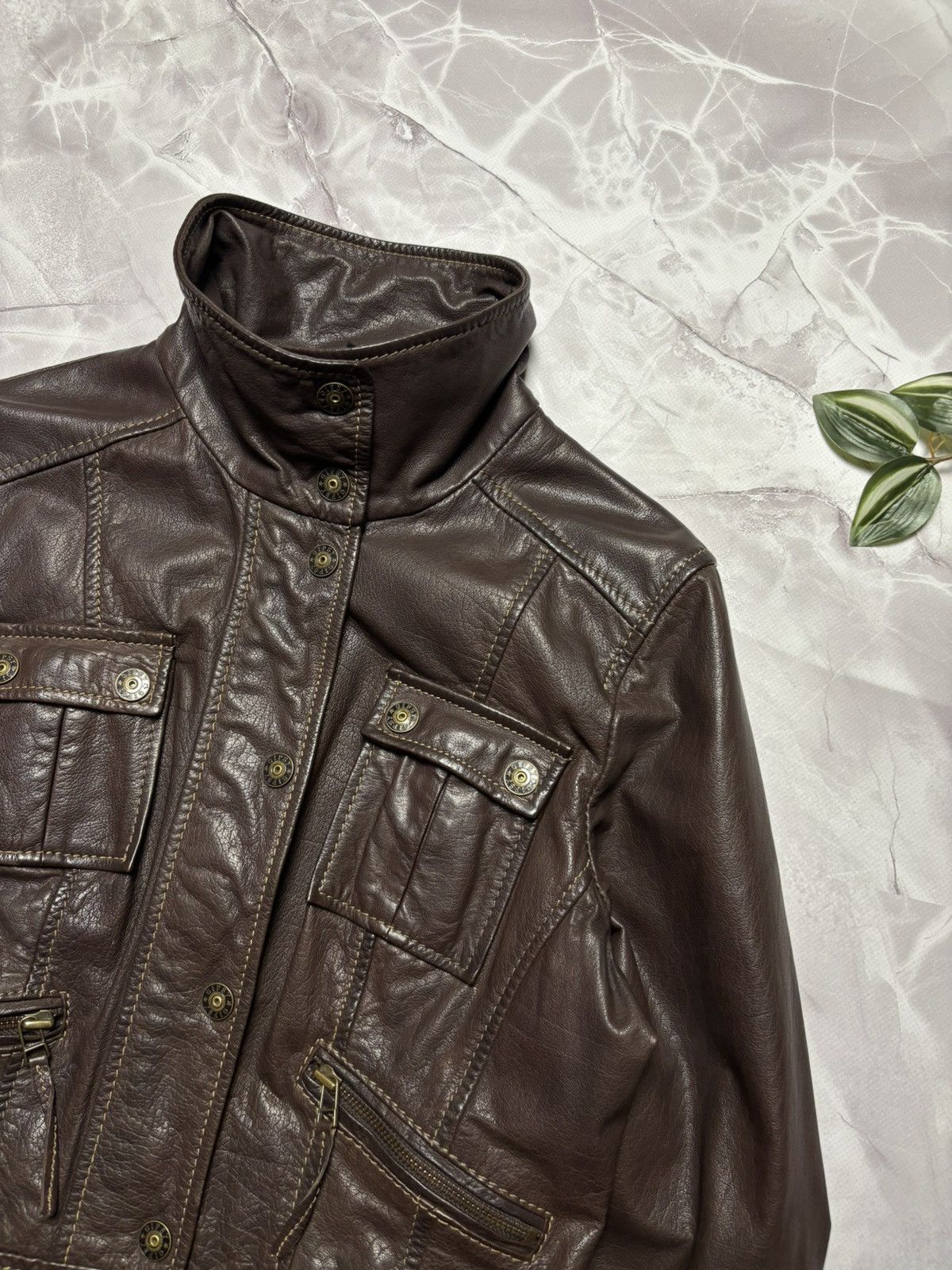 Gypsy Gipsy by Mauritius Leather Jacket Brown Biker Moto Utility Size M / US 6-8 / IT 42-44 - 4 Thumbnail