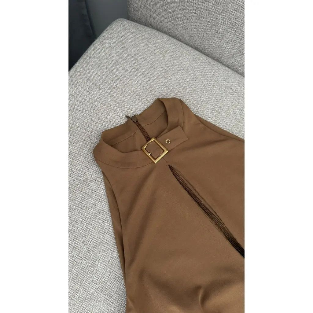 Dolce & Gabbana Dolce & Gabbana Brown Halter Midi Dress Gold Buckle IT 46 Size L / US 10 / IT 46 - 4 Thumbnail