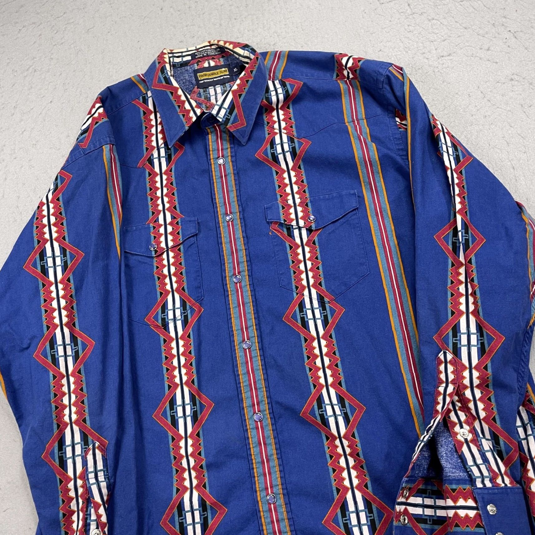 Vintage VINTAGE Panhandle Slim Shirt Mens XL Blue Aztec Geometric Western Snap Ranch Cotton 90s Size US XL / EU 56 / 4 - 3 Thumbnail