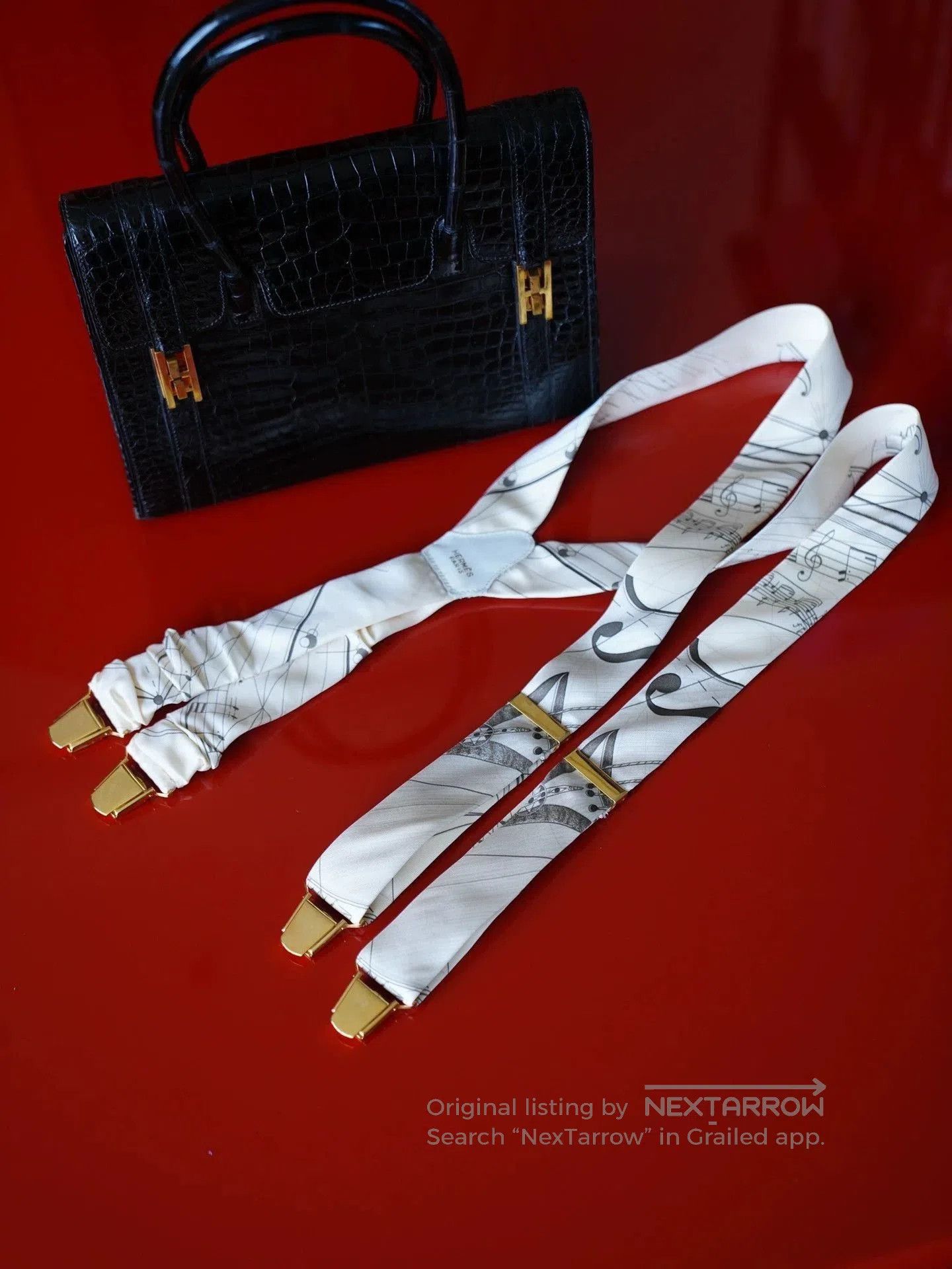 Hermes White Long Sleeve Shirt with Musical Note Suspenders. Size US M / EU 48-50 / 2 - 3 Thumbnail