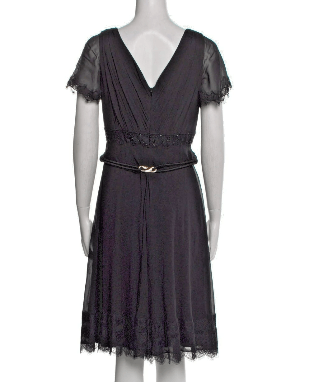 Badgley Mischka Badgley Mischka Black Silk Dress – Size 6 – Lace & Beaded – Size M / US 6-8 / IT 42-44 - 6 Thumbnail