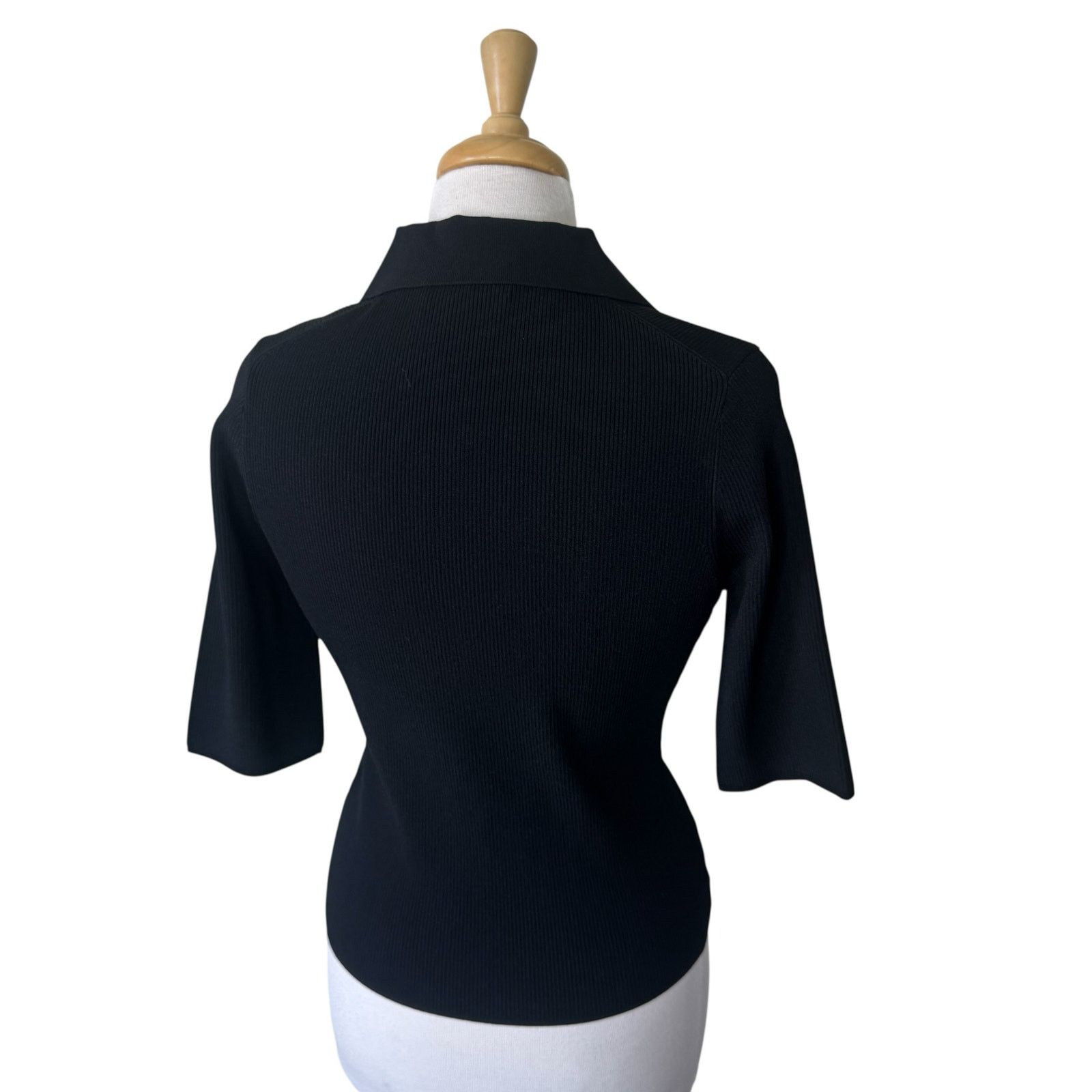 Veronica Beard VERONICA BEARD Emily Polo Collared Shirt Black Stretch Knit Size M / US 6-8 / IT 42-44 - 3 Thumbnail