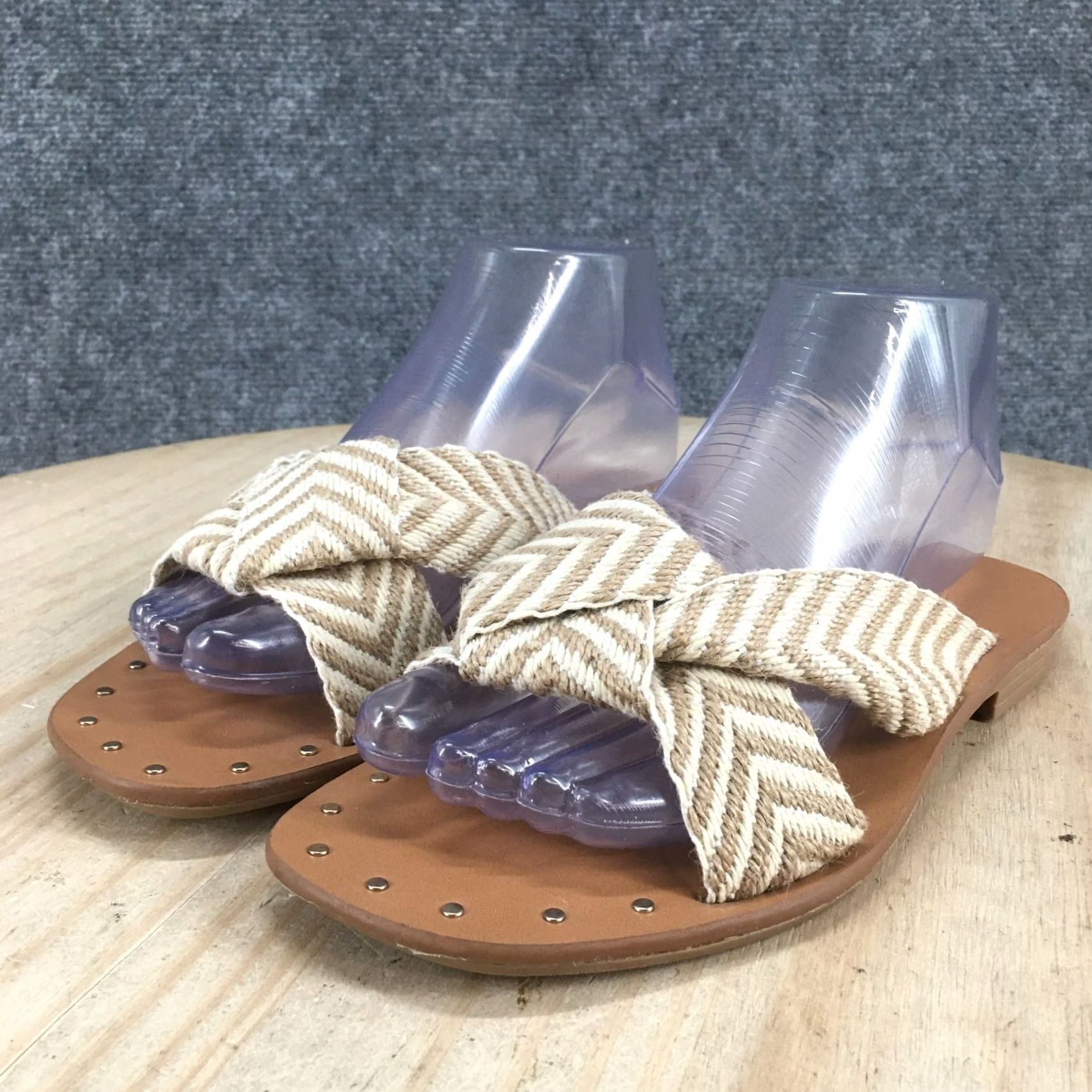 Vintage Universal Thread Sandals Womens 6 Louise Chevron Print Knotted Flats Slide Brown Size US 6 / IT 36 - 7 Thumbnail