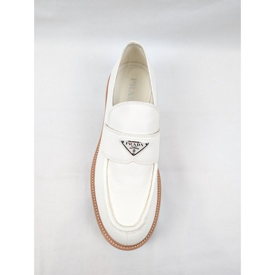 Prada o1rshd1 50mm triangle-logo leather loafers in white Size US 11 / EU 44 - 5 Thumbnail