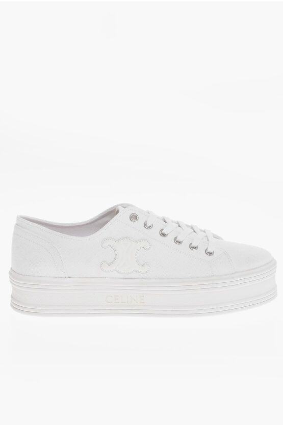 JANE CANVAS LOW-TOP SNEAKERS WITH LEATHER TRIOMPHE DETAIL AND PLATFORM 3.5CM