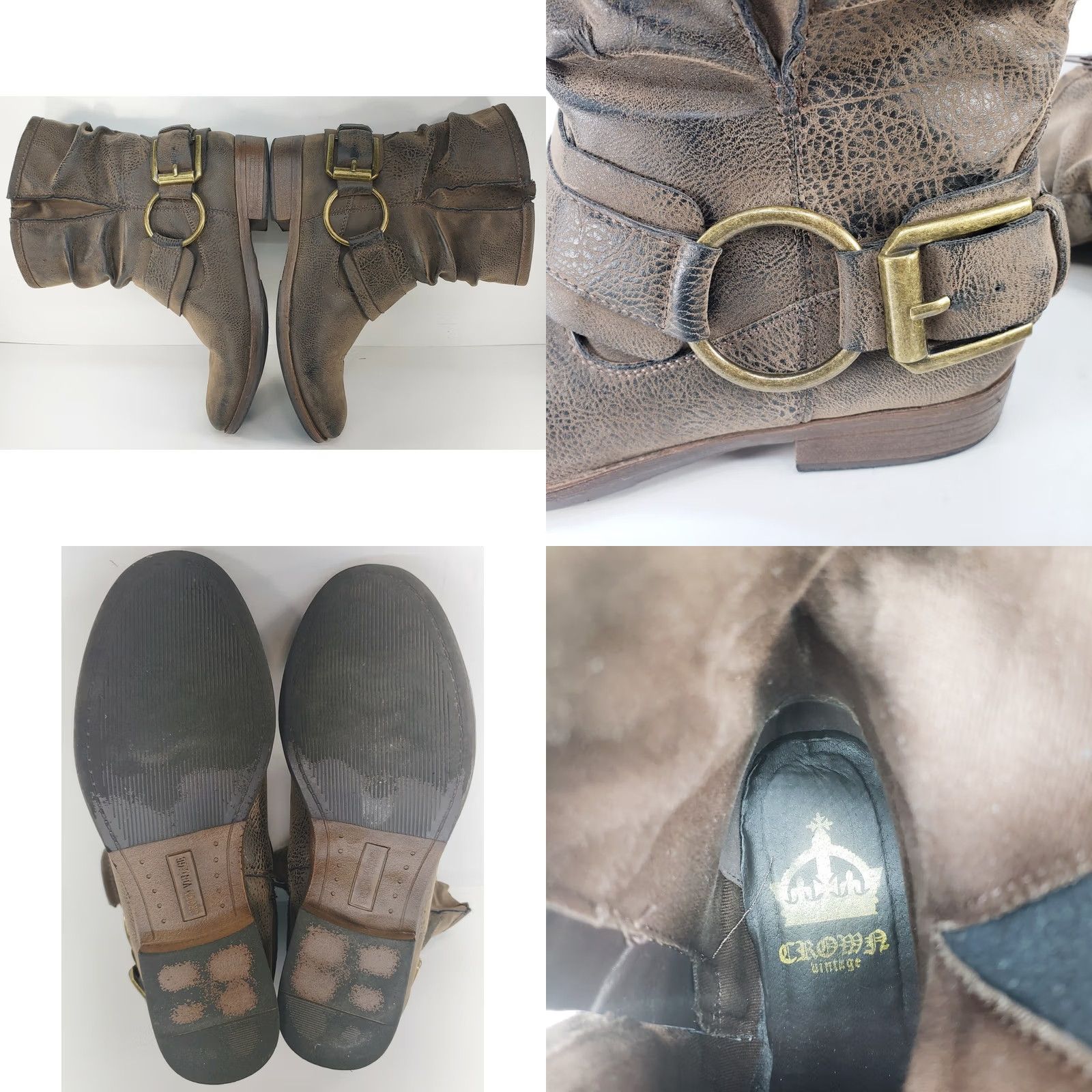 Vintage Crown Vintage Beauty Harness Slouch Boots - Womens Size 7.5M Brown - Distressed Bootie - Strap and - Size US 8 / IT 38 - 8 Thumbnail