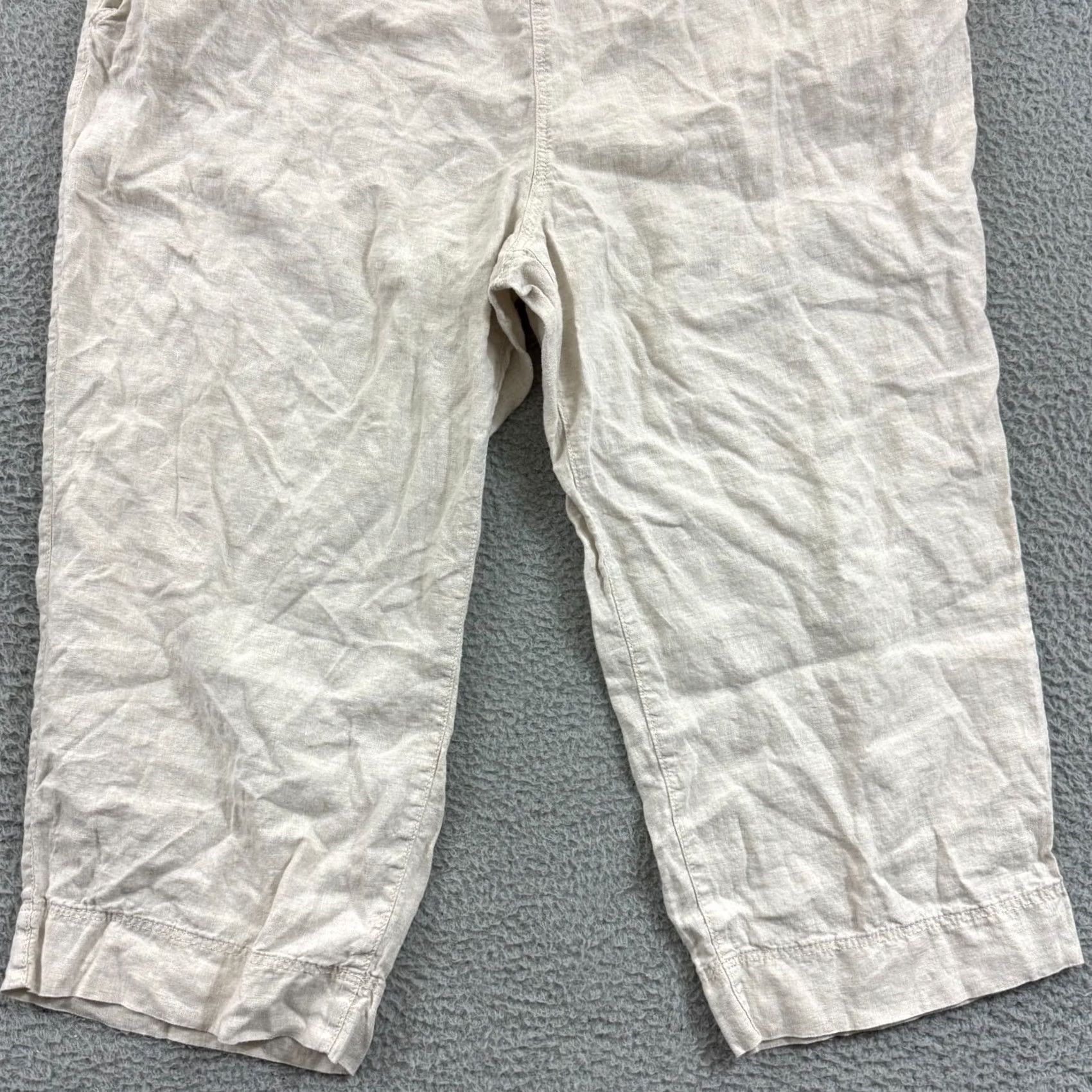 H&M H&M Pants Womens XXL Beige Linen Stretch Wide Leg Loose Crop Pocket Boho Beach Size 40" / US 18 - 2 Thumbnail