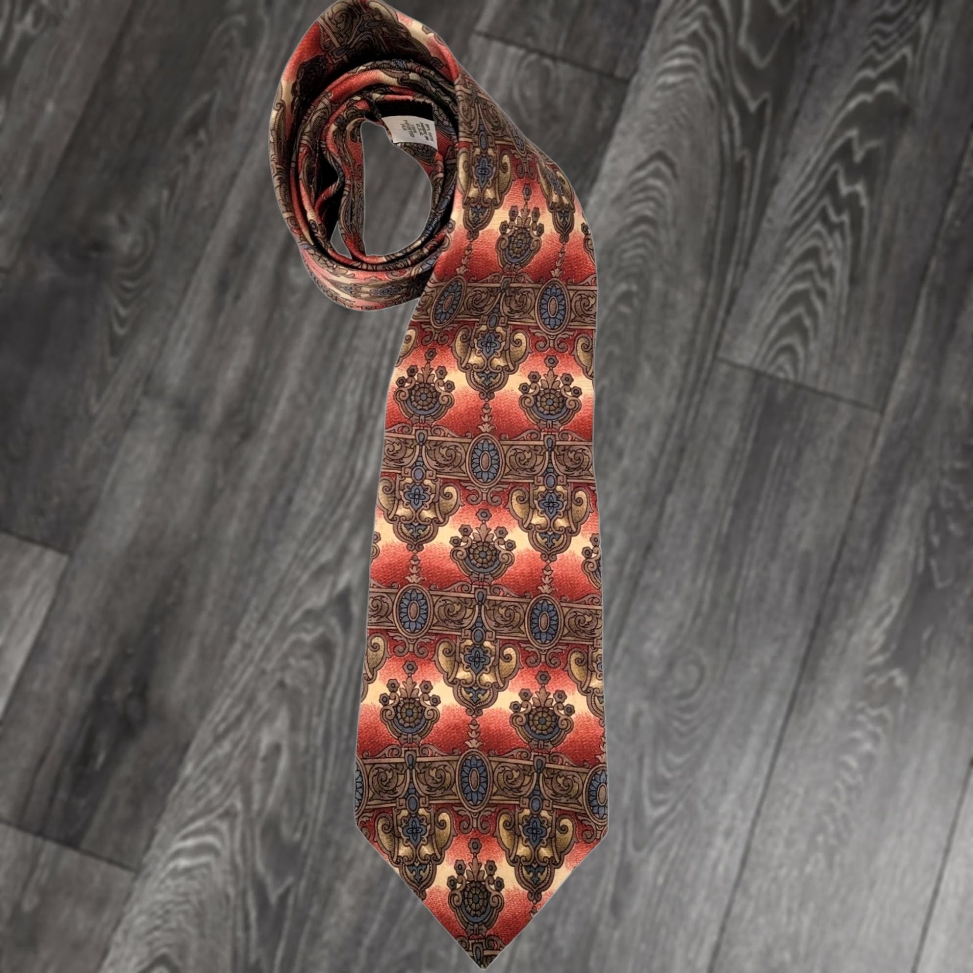 Oscar De La Renta Vtg Oscar de la Renta Silk Tie Geometric Designer USA Old World Necktie Silky Size ONE SIZE - 1 Thumbnail