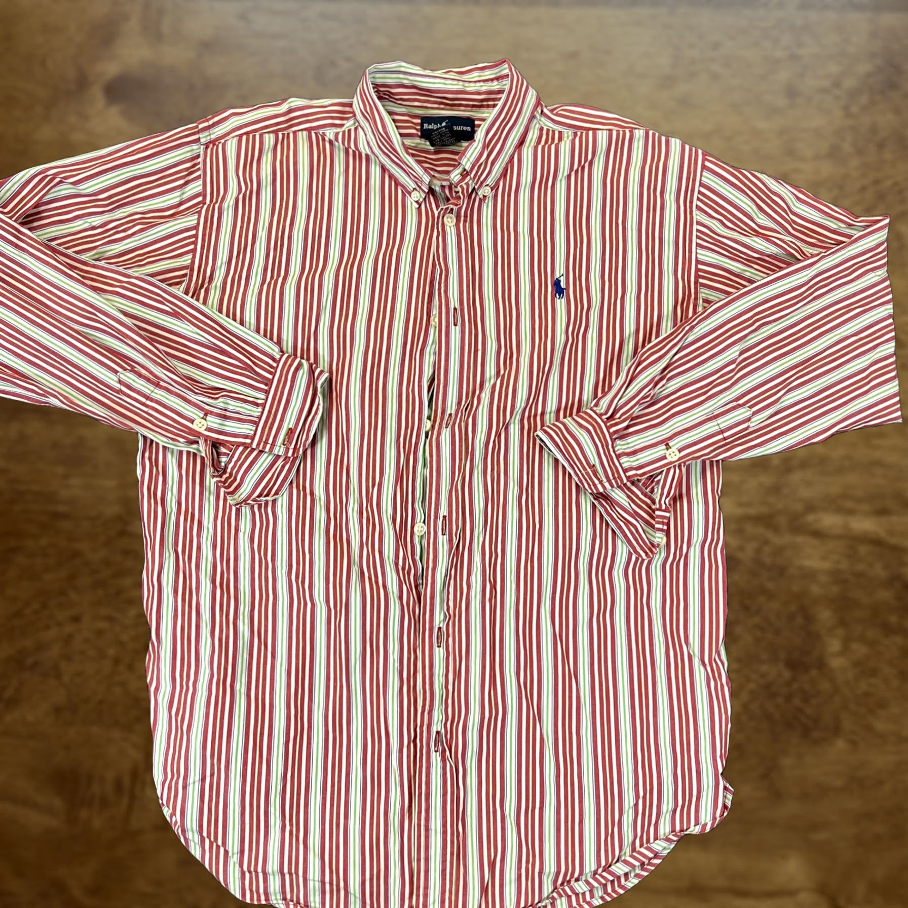 Ralph Lauren Ralph Lauren Polo Shirt Mens XL Red White Green Striped Long Sleeve Classic Fit Shirt Size US XL / EU 56 / 4 - 1 Thumbnail