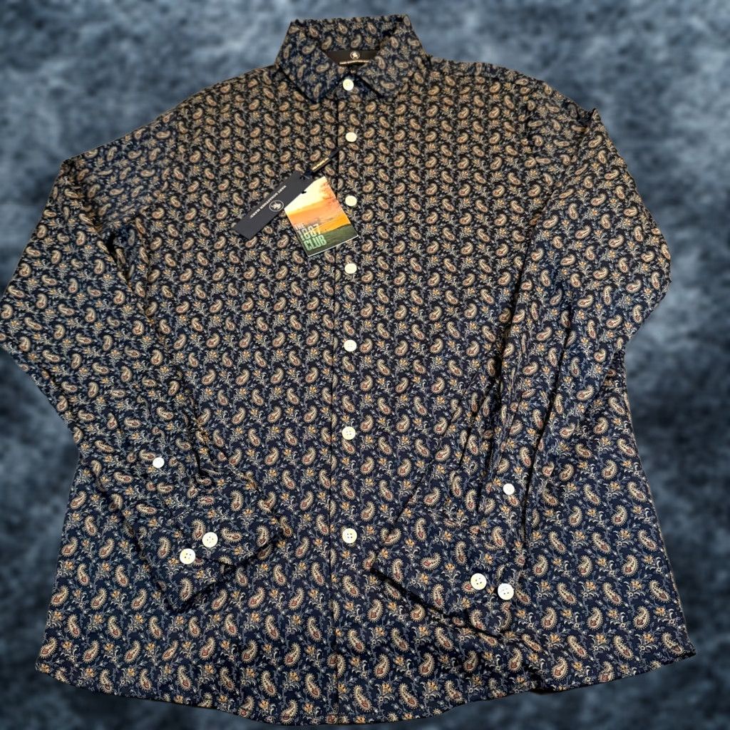 Hart Schaffner Marx Hart Schaffner Marx Navy Paisley Luxury Cotton Shirt Button Up Mens S NWT Size US S / EU 44-46 / 1 - 1 Thumbnail