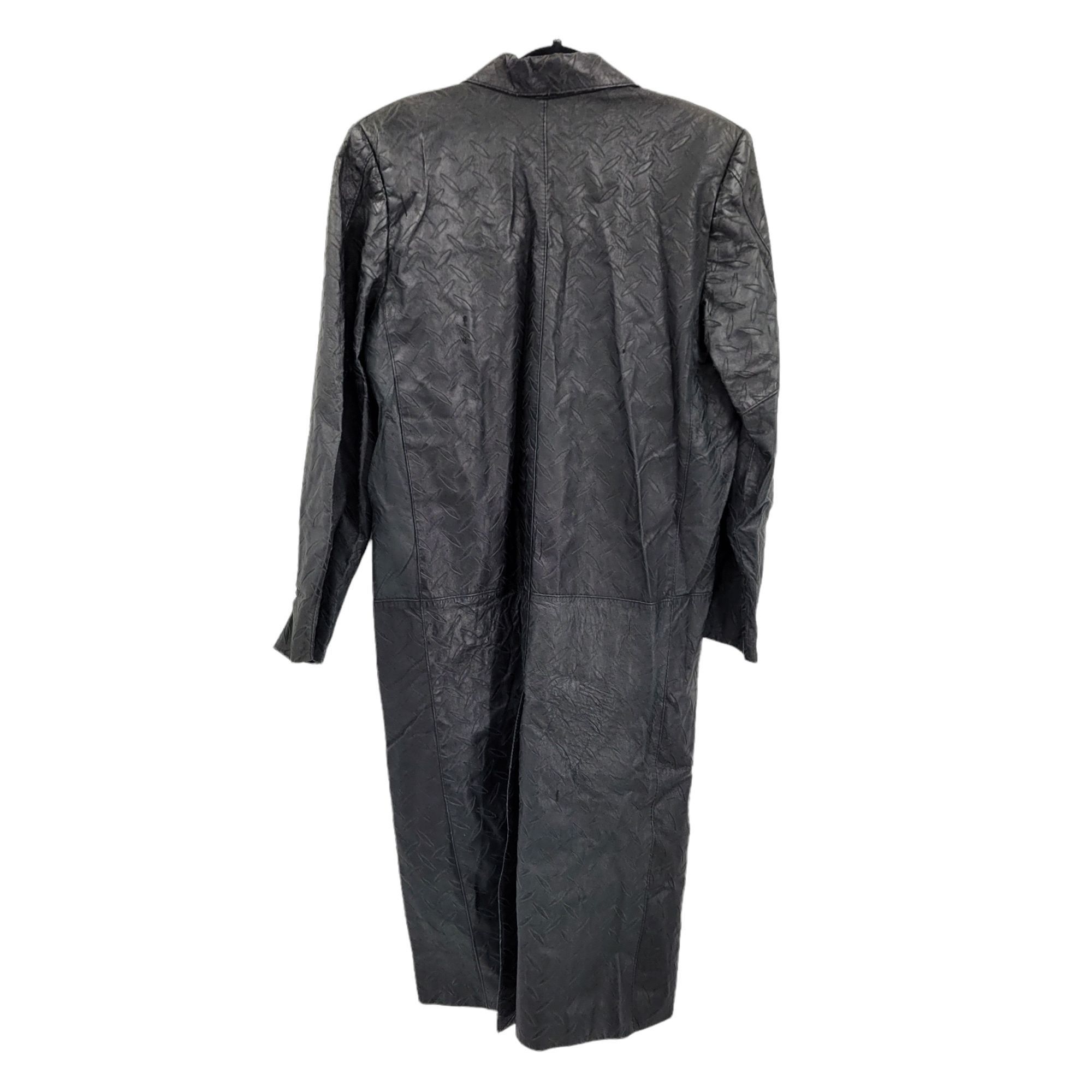 Vintage 80s Steampunk Black Leather Trench Coat Sz S Tread Embossed Size US S / EU 44-46 / 1 - 7 Thumbnail
