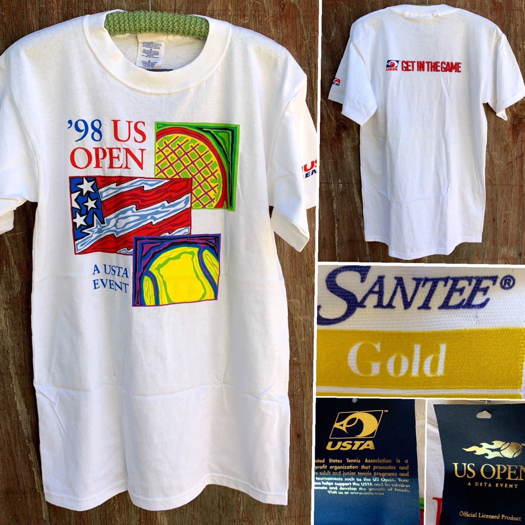 Vintage Santee Gold US Open Shirt US Open Graphic Tee Shirt Mens M White 1990s Decade 1998 Vintage Shirt USA USTA Official Licensed Product Size US M / EU 48-50 / 2 - 2 Thumbnail