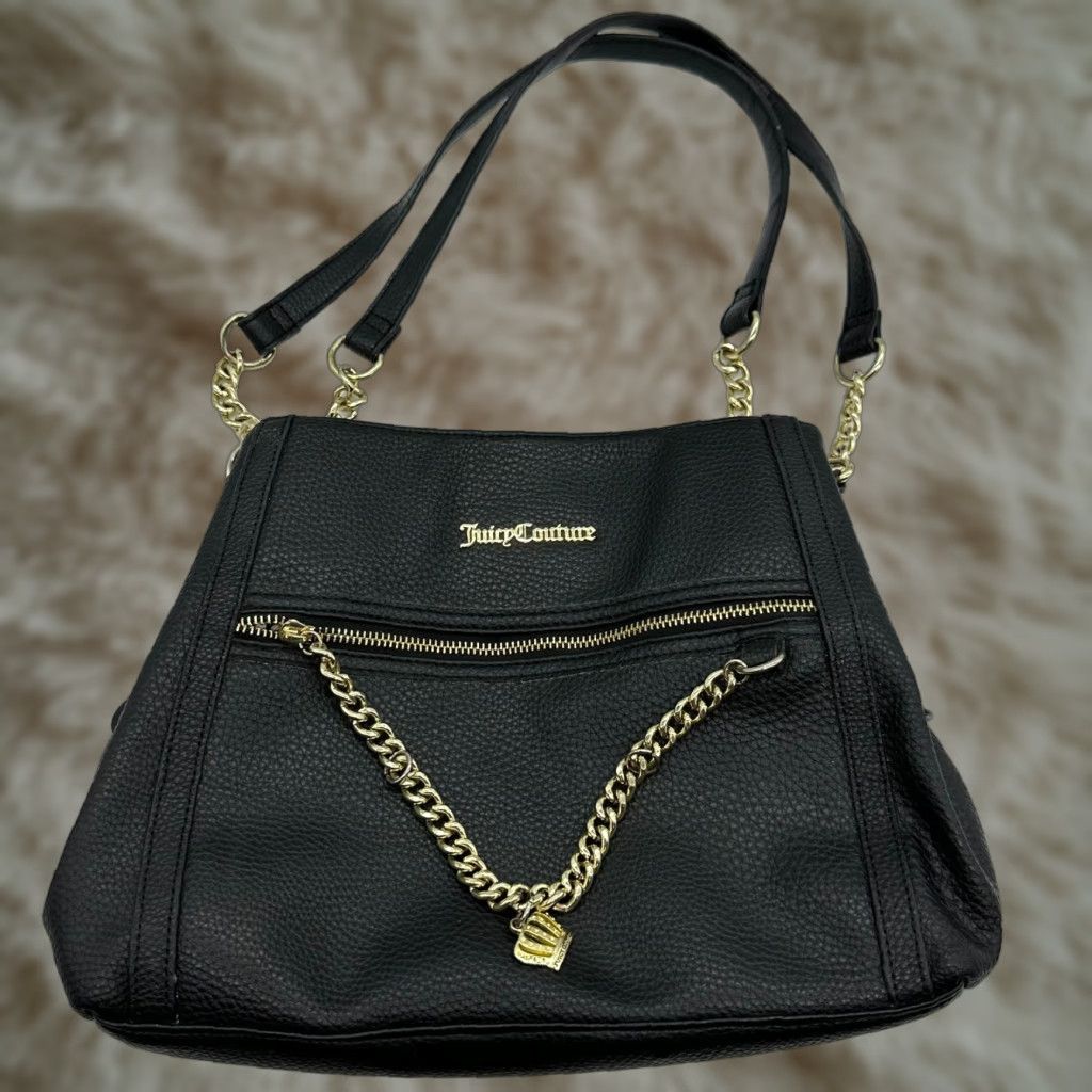 Juicy Couture Juicy Couture Shoulder Bag Women Medium Black Leather Gold Hardware Zipper Pebble Seas the Day Size ONE SIZE - 1 Thumbnail