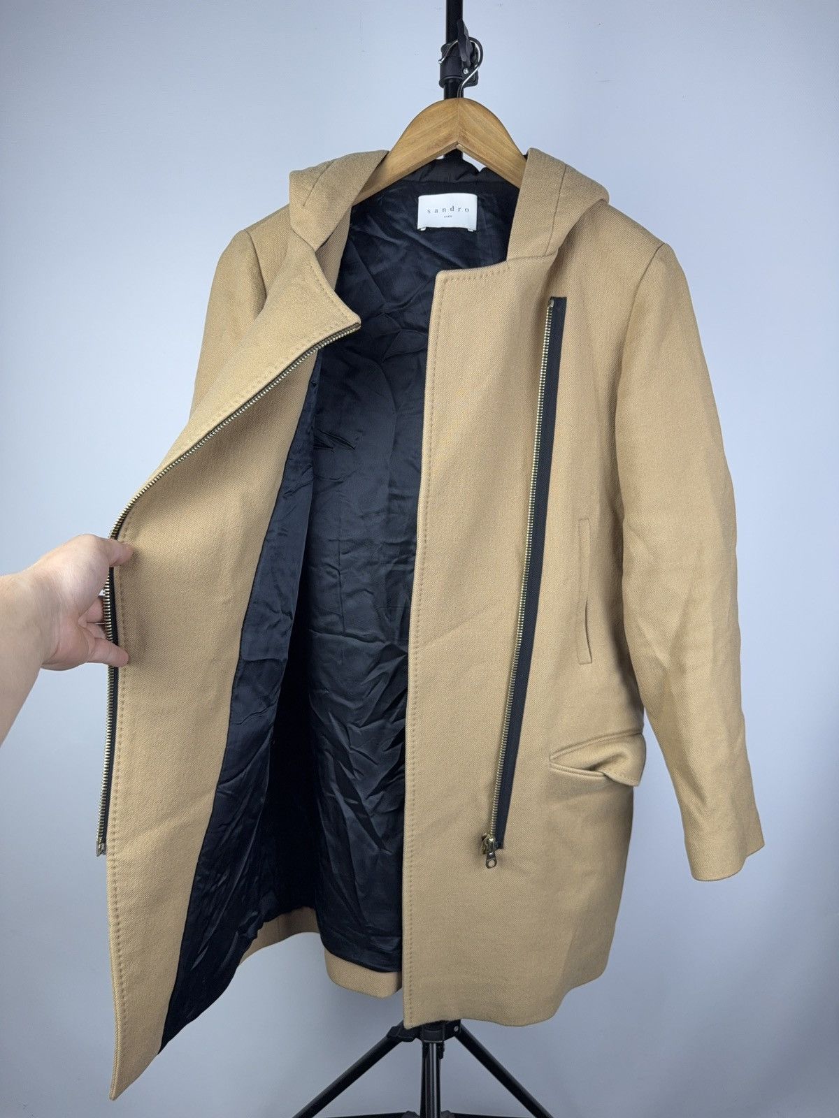Sandro Luxury Sandro Paris Wool Hooded Coat Beige Asym Zip 38 S-M Size S / US 4 / IT 40 - 11 Thumbnail