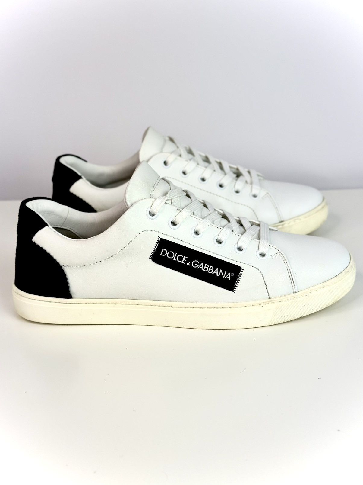 Dolce & Gabbana Dolce & Gabbana White Black Leather Lace Up Sneakers 40s Size US 9 / IT 39 - 11 Thumbnail